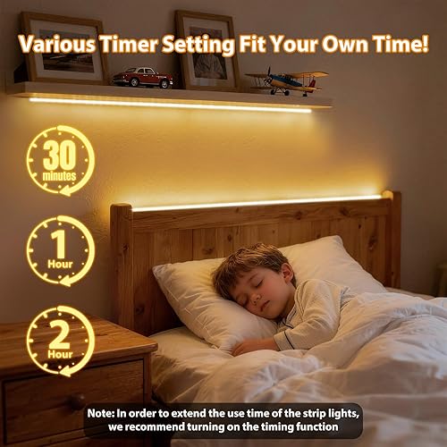 Miniatura 3 de Paquete de 3 Tiras de Luces LED de 6.6 Pies Alimentadas por Batería, Tira de Luz LED Blanca Cálida y Blanca Fría Alimentada por Batería, Luz de