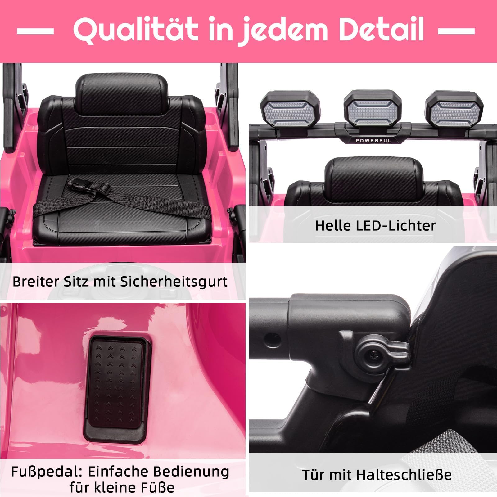 Auto elettrica Bambino 12V con Telecomando,2 Motore,per 3-8 anni,Rosa