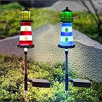 BEIDOULUSOLARLIGHTS 2-Pack Solar Lighthouse Pathway Lights - IP65 Waterproof, 7-Color Changing Outdoor Garden Decor for Walkways, Patios