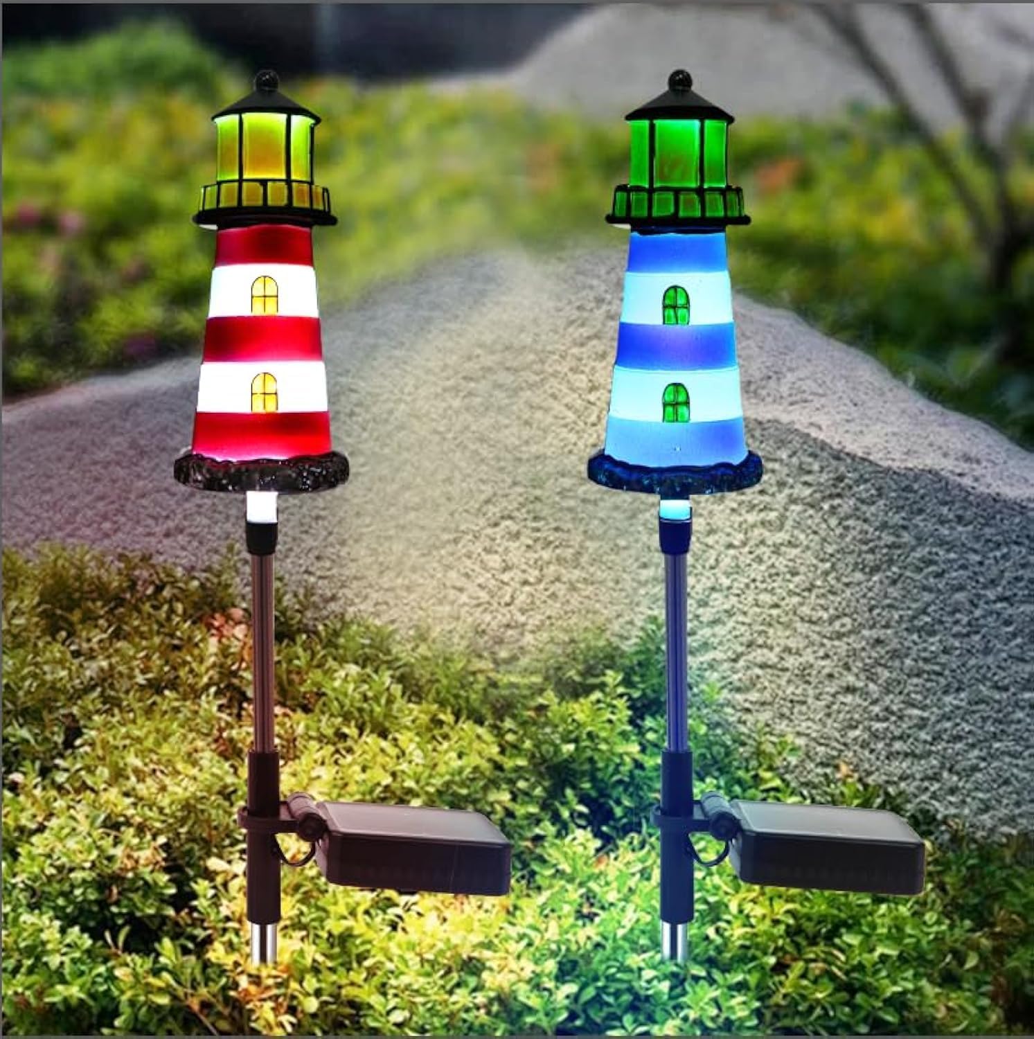 Lighthouse Outdoor Solar Lights, 2 Packs Outdoor Waterproof, Solar Trail Lights Decor Your Garden Lighthouse, Flower beds, Patio Lights walkways Garden Decor for Outside