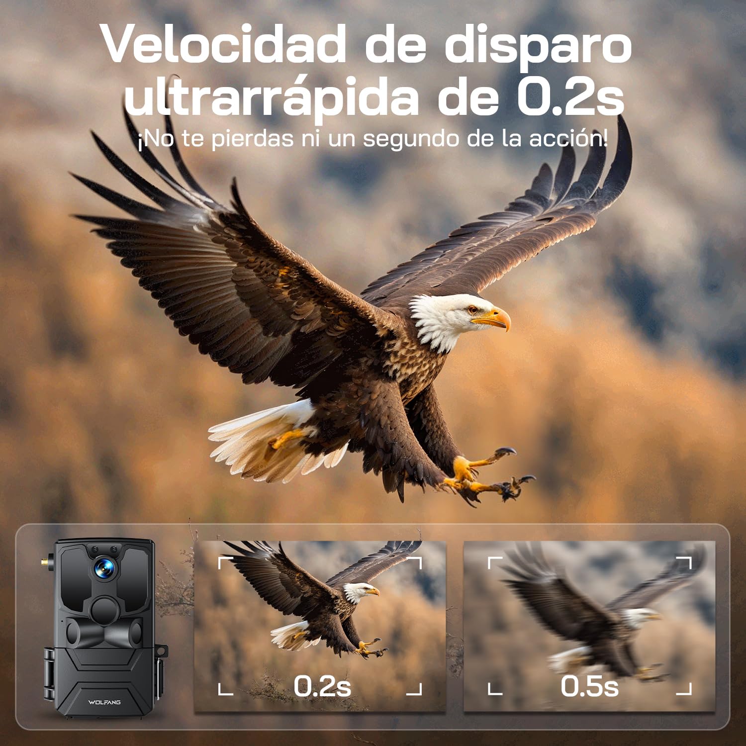 WOLFANG Cámara de Caza Solar, 4G LTE Camara Fototrampeo 2.5K con Detección PIR Nocturna por Infrarrojos Invisible, Alerta, Audio Bidireccional, IP66 para Vida Silvestre y Monitoreo de Seguridad, negro