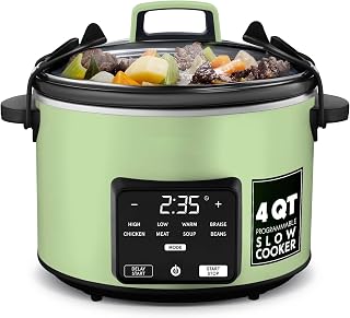 Programmable Slow Cooker with 5 One-Touch Presets & Locking Lid, 4.5 Quart, (Green)