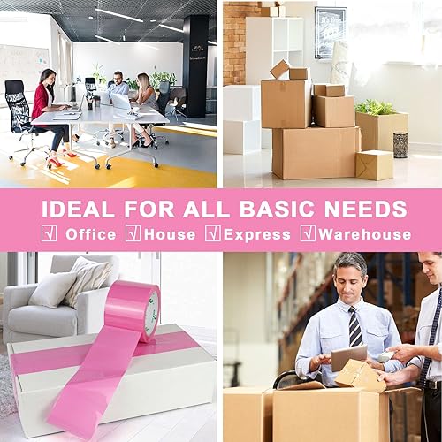 Miniatura 8 de BOMEI PACK Cinta de embalaje rosa de 3 pulgadas de ancho, 6 rollos de repuesto de cinta de envío rosa para embalaje, mudanza y almacenamiento, 2.4