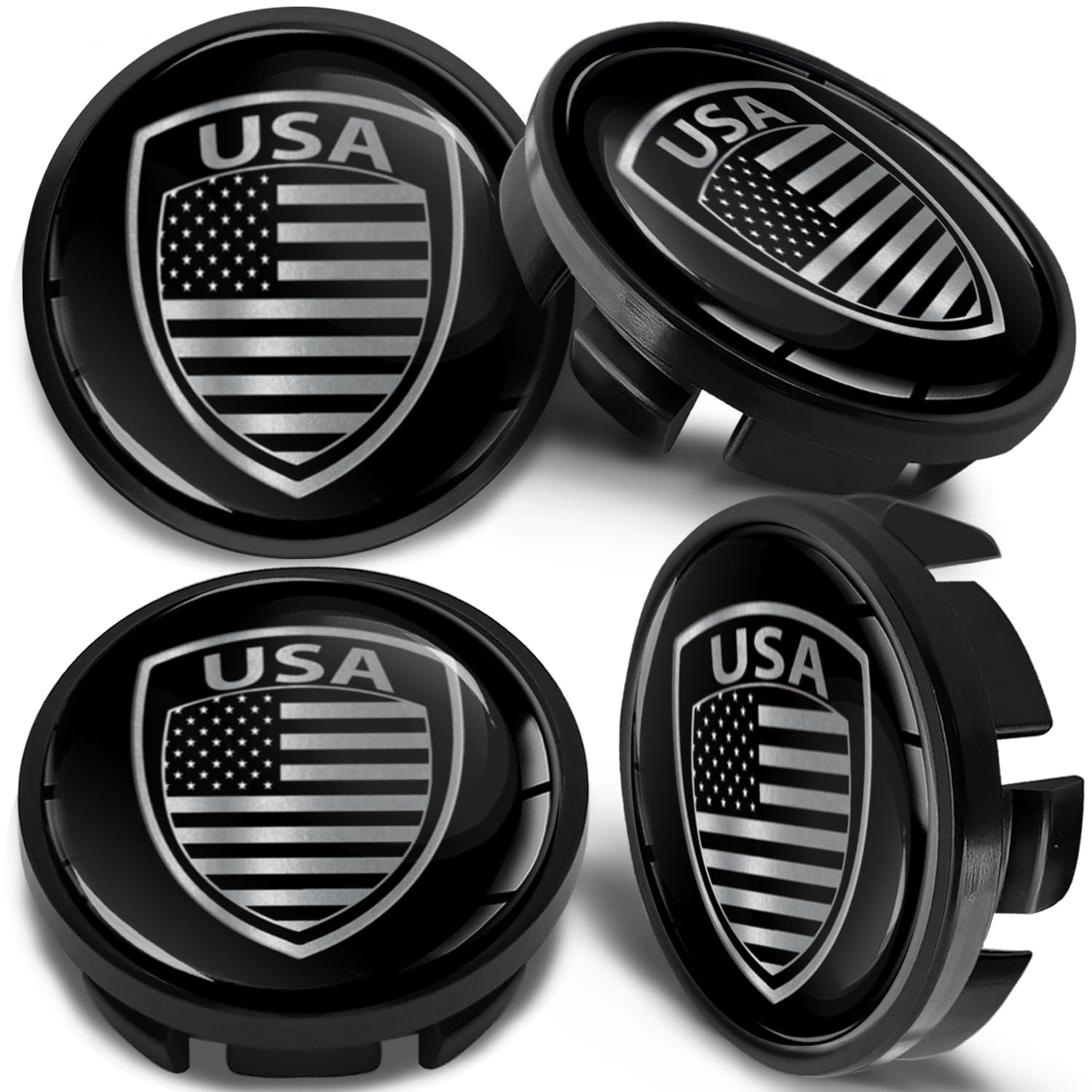 Biomar Labs 4 x 65mm Wheel Centre Alloy Hub Center Caps Compatible with VW 3B7 601 171 / 6U7 601 171 Hubcaps USA American Flag CV 2