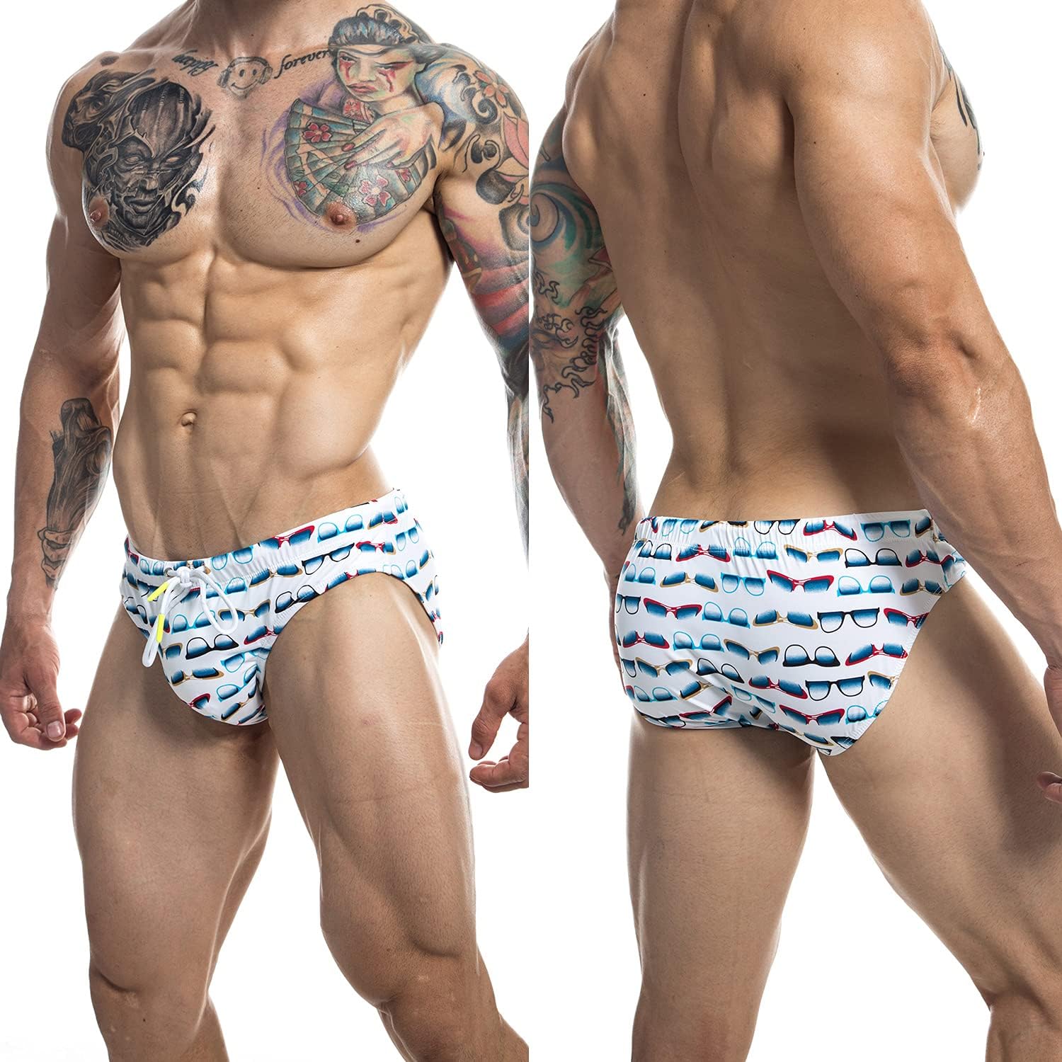 F plus R Men's Low Rise Swimwear Briefs Print Bikini Swimsuit Adjustable Drawstring Removable Pad - Image 2