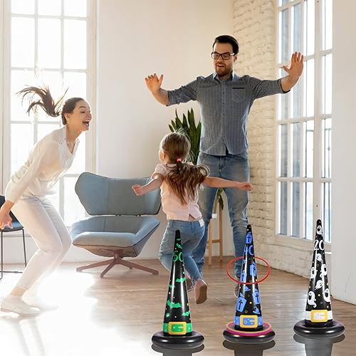 Miniatura 3 de Halloween Ring Toss Game Set, Inflatable Witch Hat Ring Toss Game with 10 Plastic Rings and Air Pump, Super Fun Halloween Games for Family Party