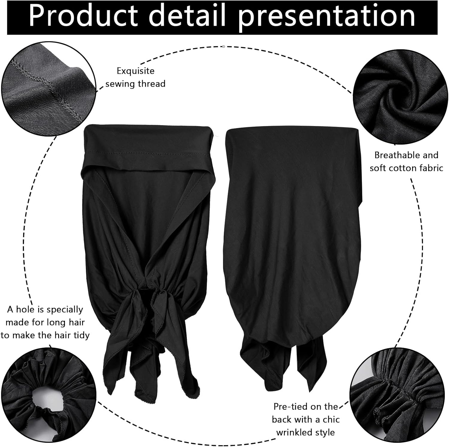 4 Pieces Slip-On Pre-Tied Head Scarves Women Headwear Turban Beanie Caps Head Wrap Headscarf for Women