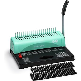 OFFNOVA Binding Machine 21-Hole 450 Sheets Binding Machine, Spiral Binding Machine with Starter Kit, Comb Binding Spikes, for