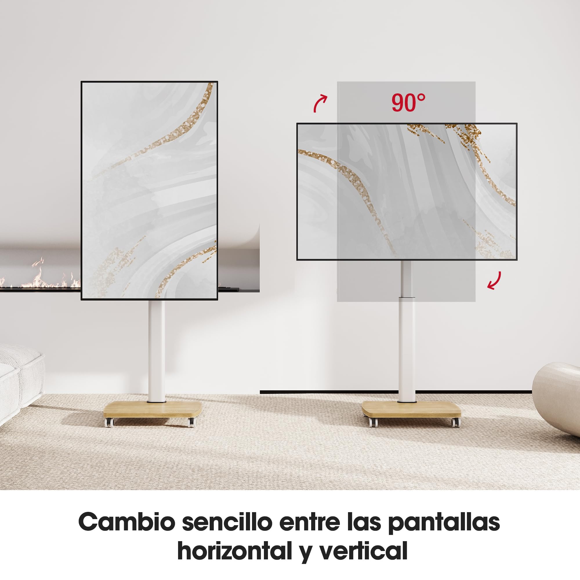 AOKCOS Soporte TV con Ruedas Horizontal y Vertical para 19-42 Pulgadas, Soporte TV Pie con Base de Madera, inclinación Altura Ajustable y Giratorio, hasta 20 kg MAX. VESA 200×200mm Blanco