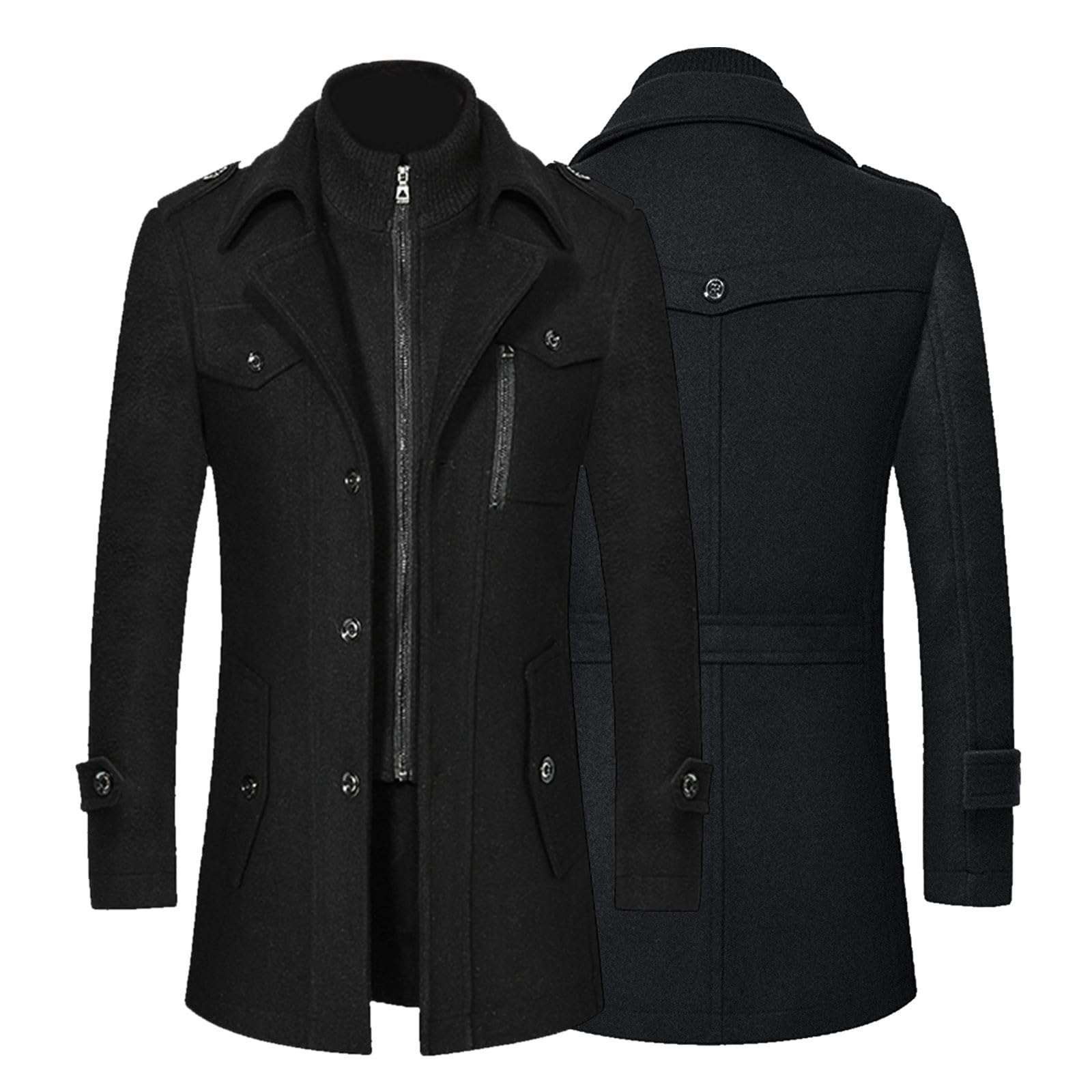 Herren Mantel Winter Wintermantel Wolle Herrenmantel Kurz Warm Winterjacke Ohne Kapuze Kurzmantel Regular Fit Wollmantel mit Taschen Reverskragen Trenchcoat Jacken Casual Jacke,S-6XL