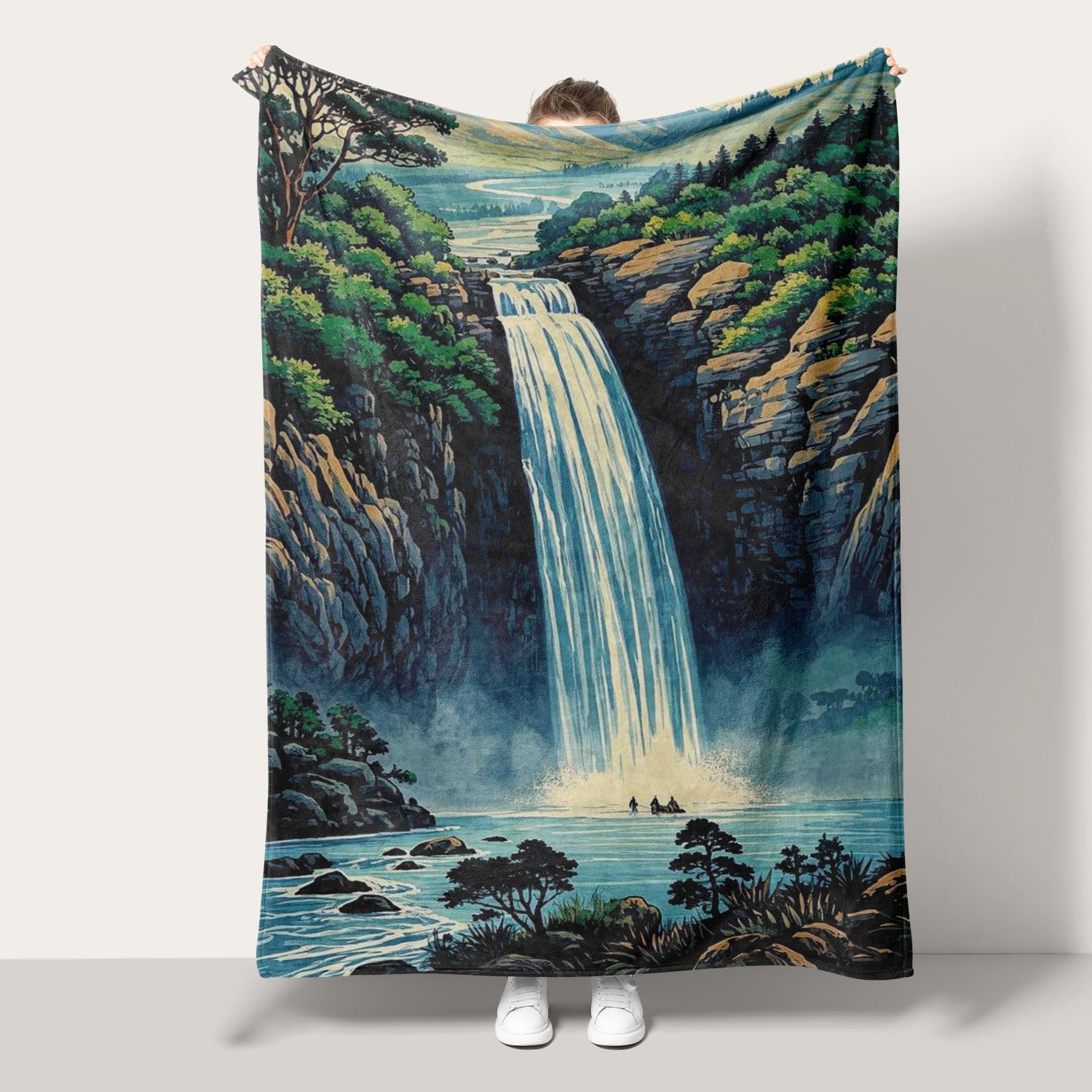 Couverture flanelle haut de gamme motif artistique cascade