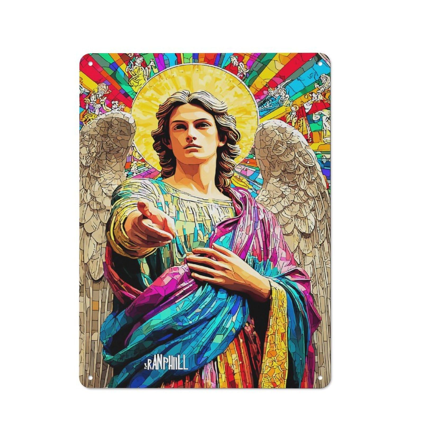 Junmoney Colorful Angelic Figure With Wings 40X30cm Vintage Tin Sign With For Hobby Room Or Studio, For Winter Interiors And Metal Sign Collectors