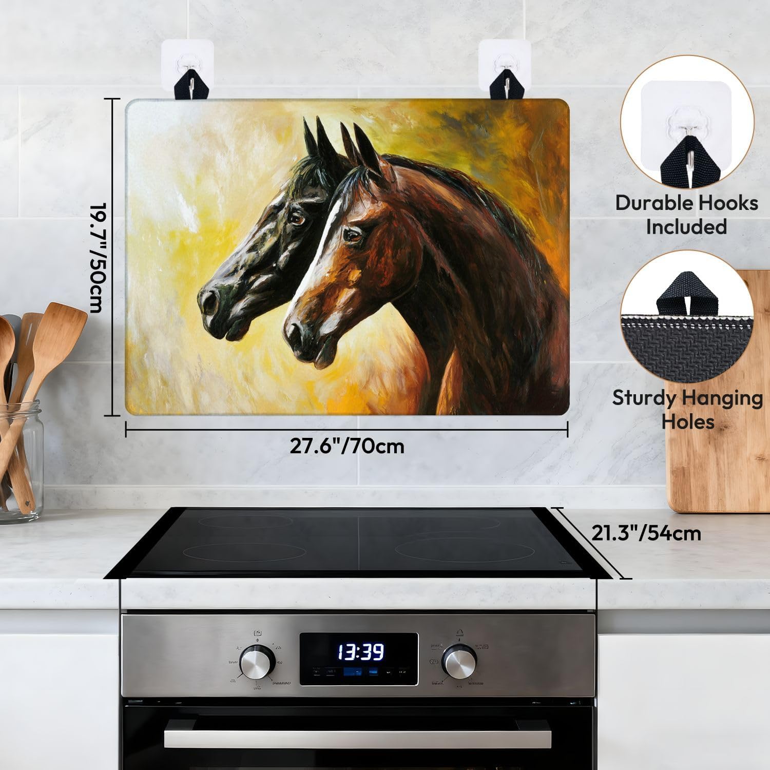Stove Top Covers for Electric Stove pair horses Oil painting Glass Cooktop Burner Covers Heat Resistant Protector Kitchen Decor Keep Stove Clean 28''x20''