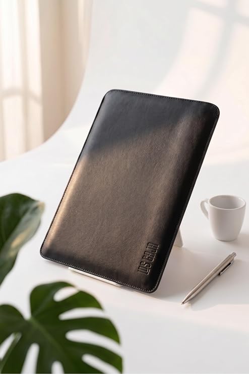 Minimalist 14 İnç Laptop Kılıfı, Vegan Deri, Su İtici Özellikli, Bilgisayar Notebook Laptop Çantası (Siyah, 14 İnç)