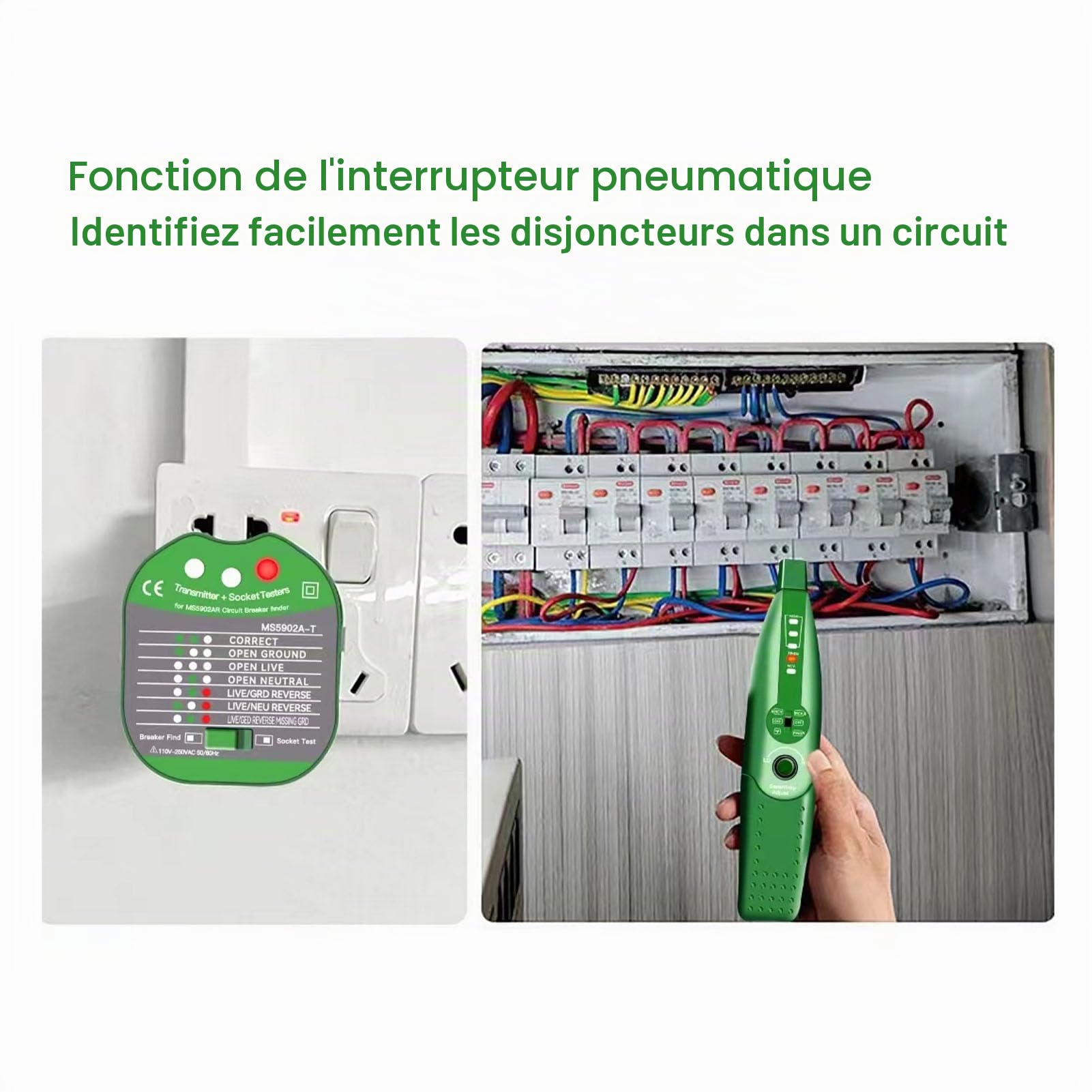 Détecteur Automatique De Disjoncteur Localise Fusibles Et Disjoncteurs Testeur De Prise De Commutateur Prise Electrique UE 110-250 V Bureau Maison