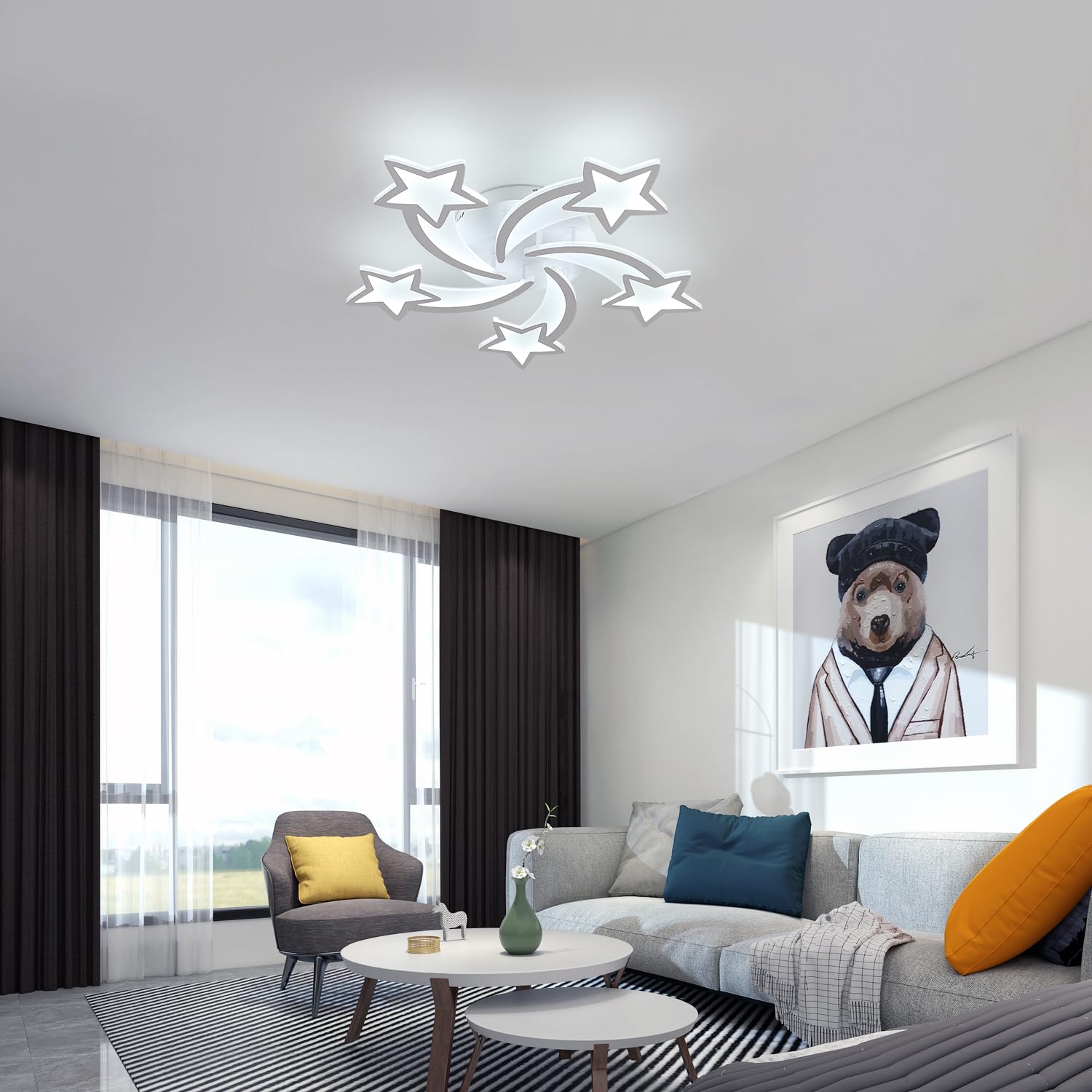 Comely LED Deckenleuchte, 50W 6200LM Moderne Deckenlampe Dimmbar mit Fernbedienung 3000K-6500K, Stern Deckenleuchte Kinderzimmer Lampe Decke für Wohnzimmer Schlafzimmer Küche (Weiß, Dia 65 CM) | Mit Fernbedienung, 3000K-6500K, Moderne Große Deckenleuchte