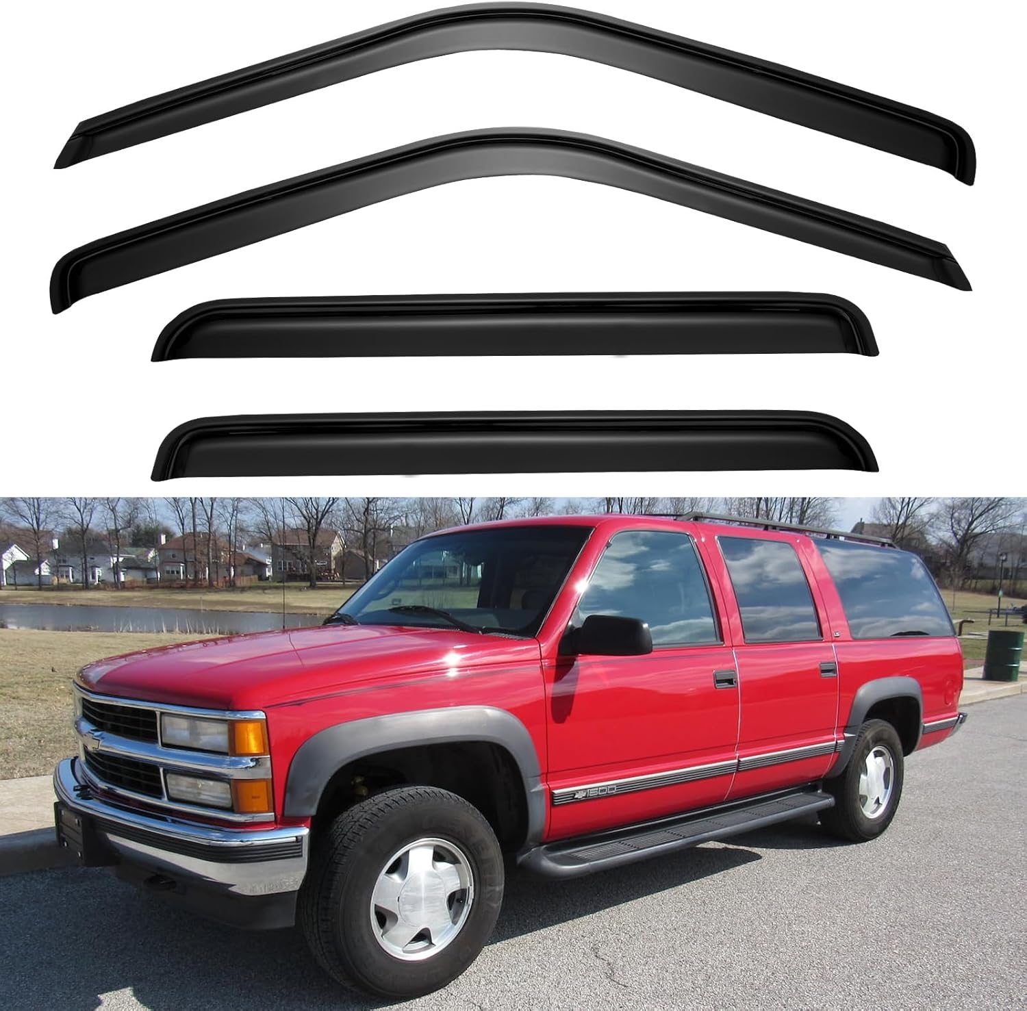 Window Visors Rain Guards for 1995-2000 Chevy Tahoe/GMC Yukon, Out-Channel Window Vent Wind Deflectors Visors Shades for 92-00 C/K1500/2500/3500 Suburban, 99-00 Cadillac Escalade/Yukon Denali Crew Cab 1995-2000 Tahoe/Yukon