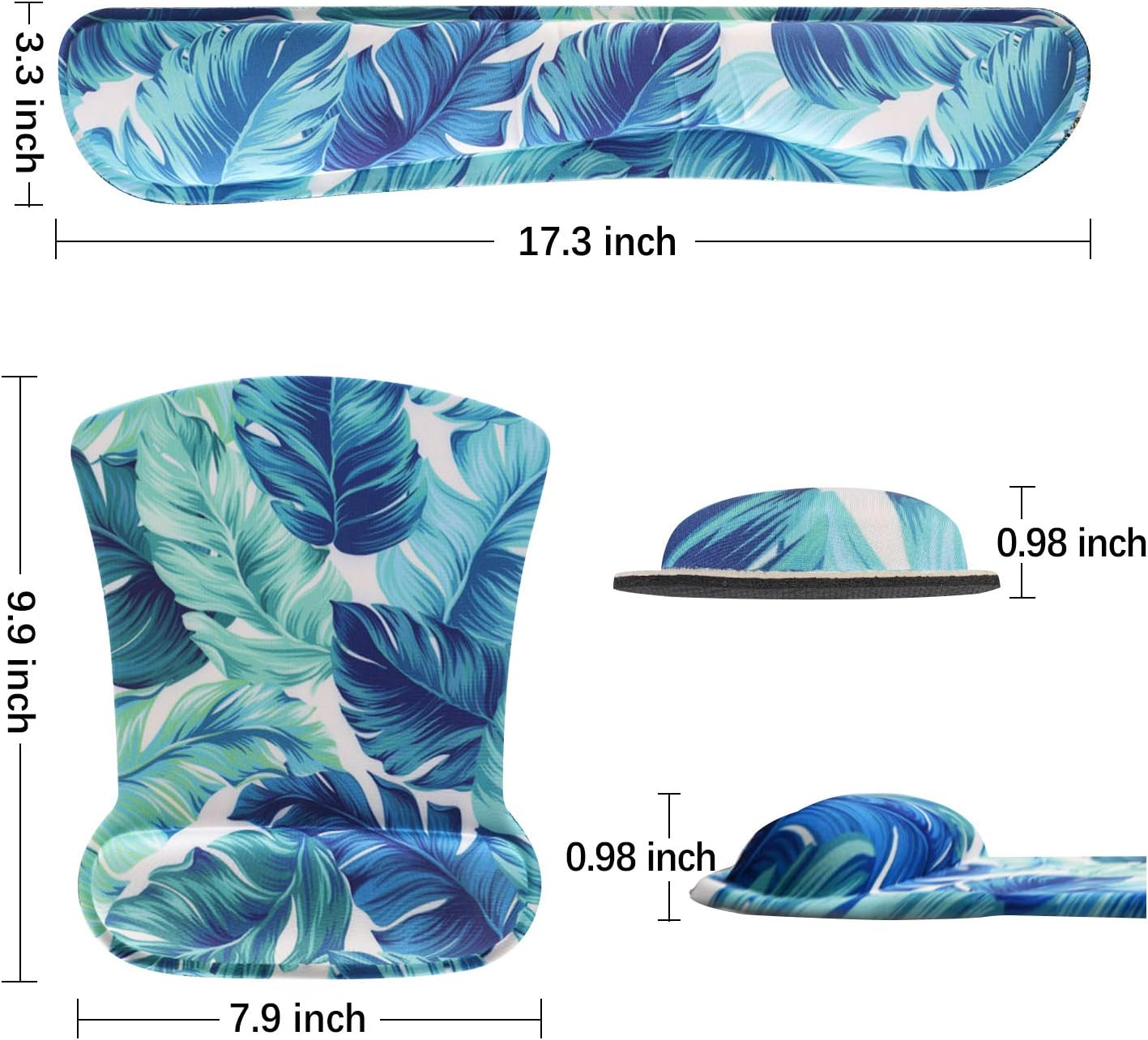 Keyboard Wrist Rest Pad Ergonomic Mouse Pad Set, ToLuLu Mouse Pad for Computer Laptop, Non Slip Mousepad Keyboard Wrist Support with Raised Memory Foam for Easy Typing Pain Relief, Tropical Leaf image 5