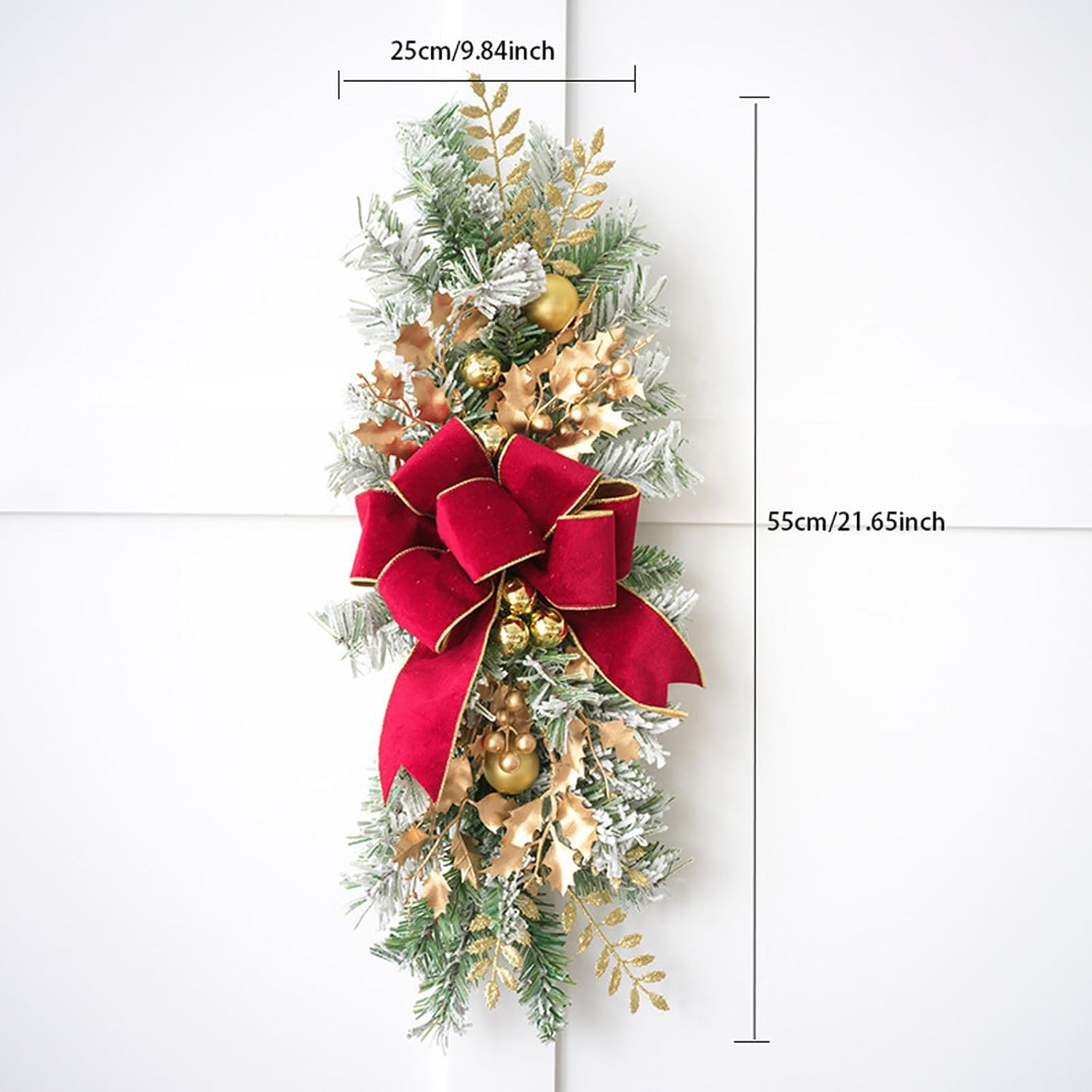 2 Pack Christmas Swags for Stairs 21.65" Xmas Cordless Stairway Swag Artificial Teardrop Trim Wreath Garland Christmas Decorations for Stair Window Wall Home Outdoor (Pink)