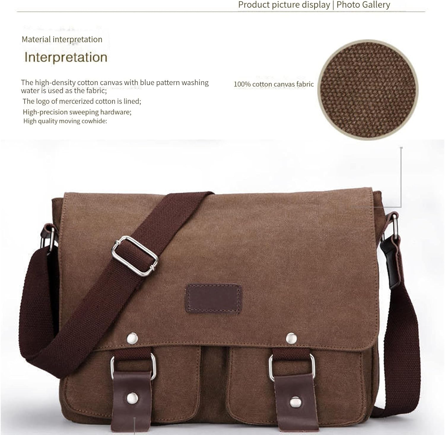 Men's messenger bag Gutim canvas messenger bag - retro cross shoulder bag military backpack (grey) - Image 5