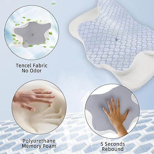 Miniatura 6 de Elelyamz Almohada cervical para aliviar el dolor de cuello, almohada de espuma viscoelástica para sueño profundo, almohadas de apoyo para personas