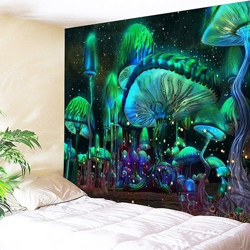 Miniatura 2 de Tapiz de hongos trippy con ondas de fantasía hippie y nebulosa, para colgar en la pared para dormitorio, sala de estar, dormitorio, decoración de 51