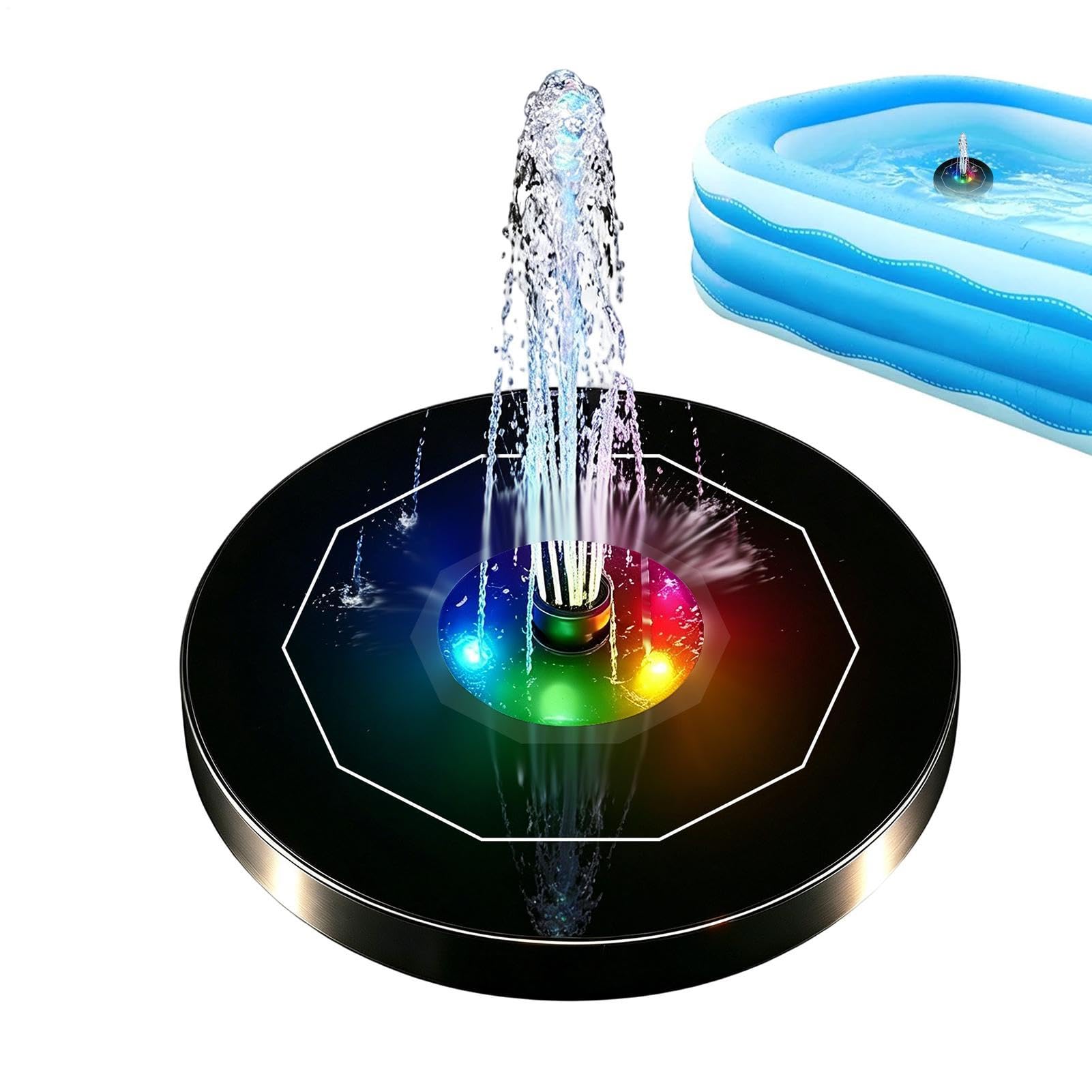 Fuente solar de baño flotante con 6 boquillas y circulares de colores