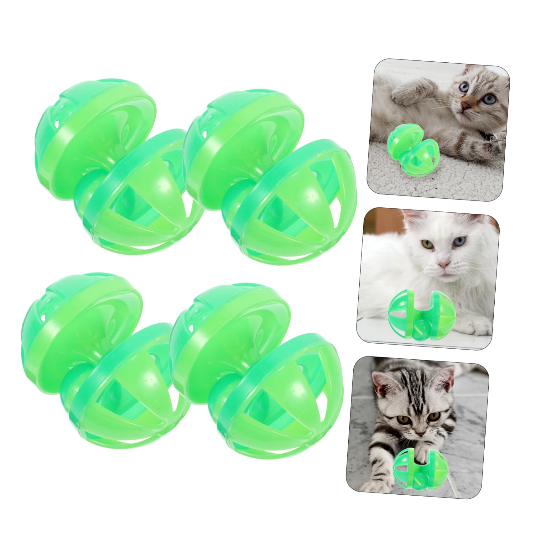 Kisangel 4Pcs Plastic Cat Ball with Double Bells Interactive Teasing Balls for Kittens Durable Pet Supplies Design for Indoor Fun