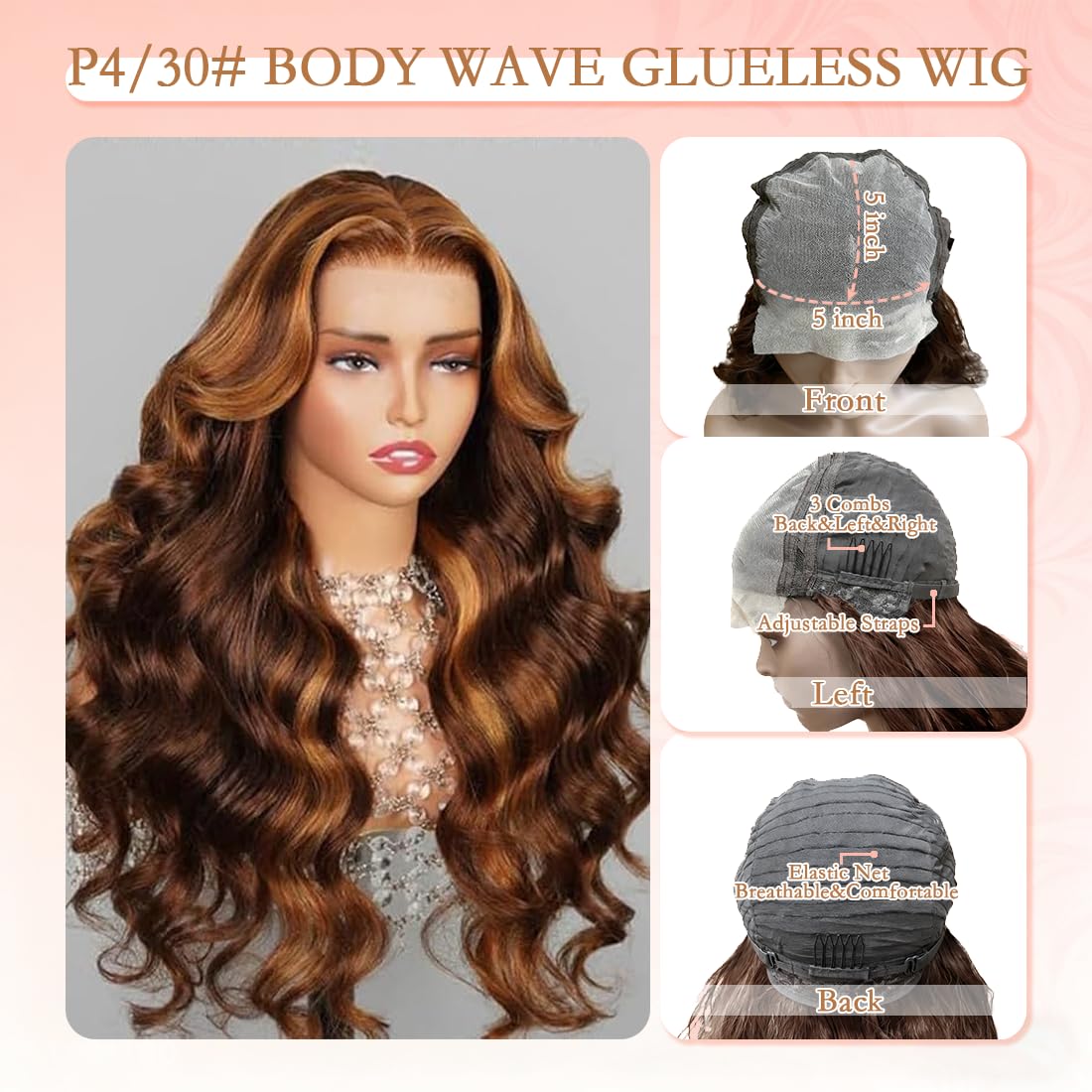 30 Inch Ombre Honey Blonde 5x5 HD Lace Closure Wigs Body Wave Human Hair Wig P4/30 Pre Plucked Weave Human Hair 200% Density For Black Woman