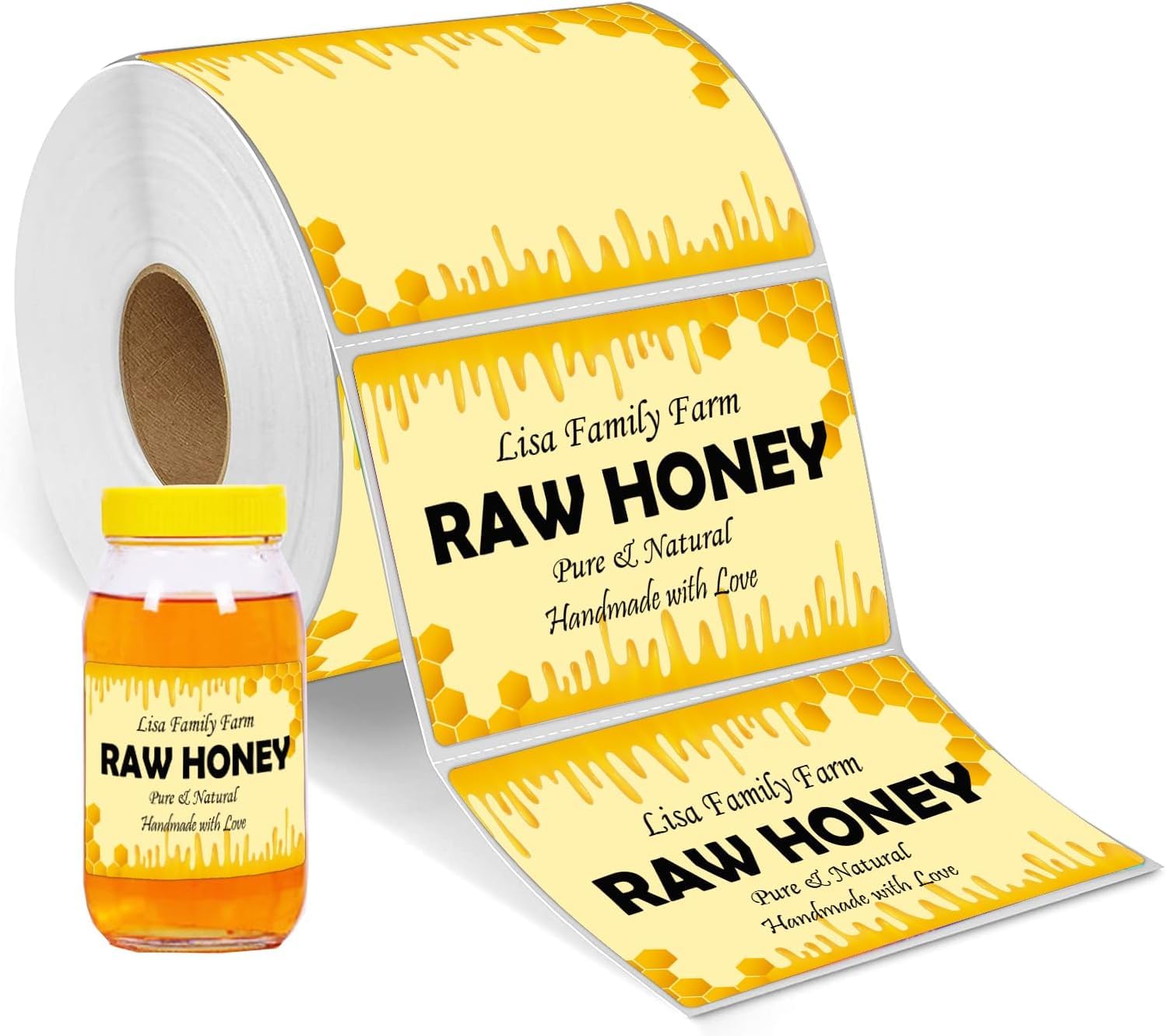 Honey Jar Labels 2 * 3 Inch 250 Pcs Yellow Dot Stickers for Quart Jars, Bears & Bottles - Personalized Thermal Custom Labels