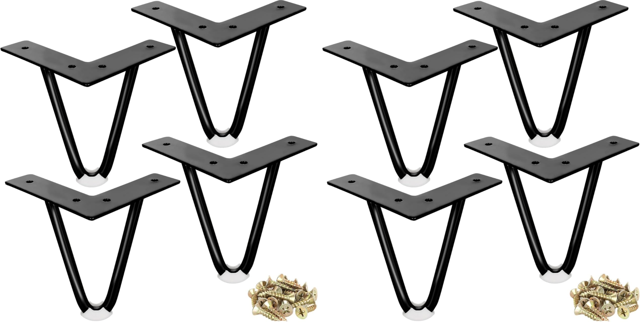 ASelected 4 gambe a forcina, resistente tavolo per mobili in metallo con protezioni per pavimenti in gomma e viti, per armadi fai da te, armadio, comodino, credenza, divano, 10 cm, (nero)