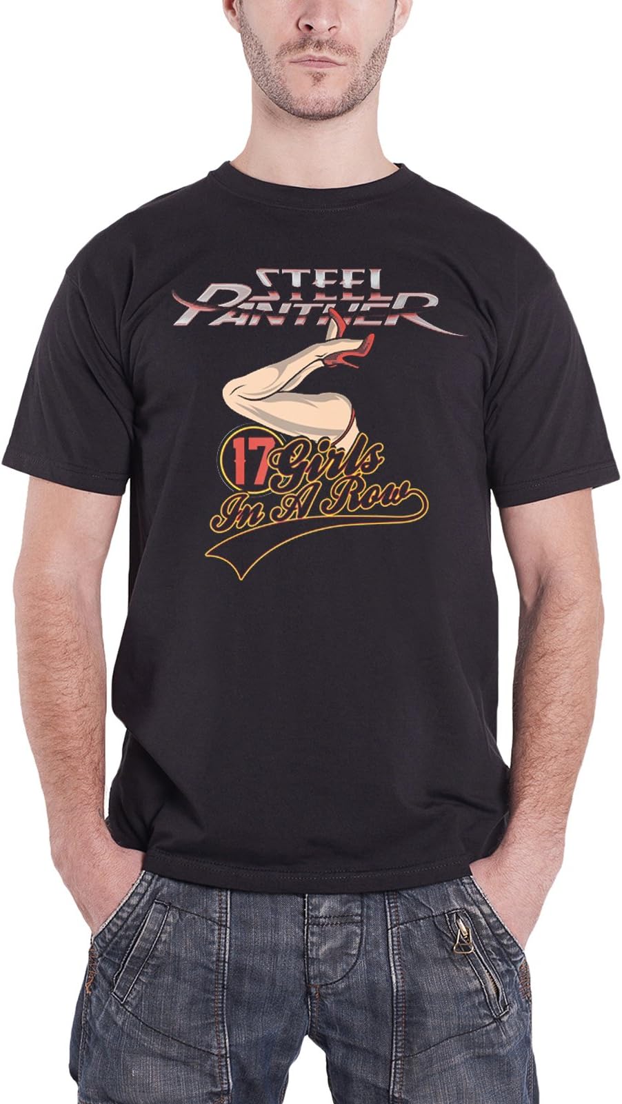 Steel Panther T Shirt 17 Girls In A Row Band Logo Official Mens Black