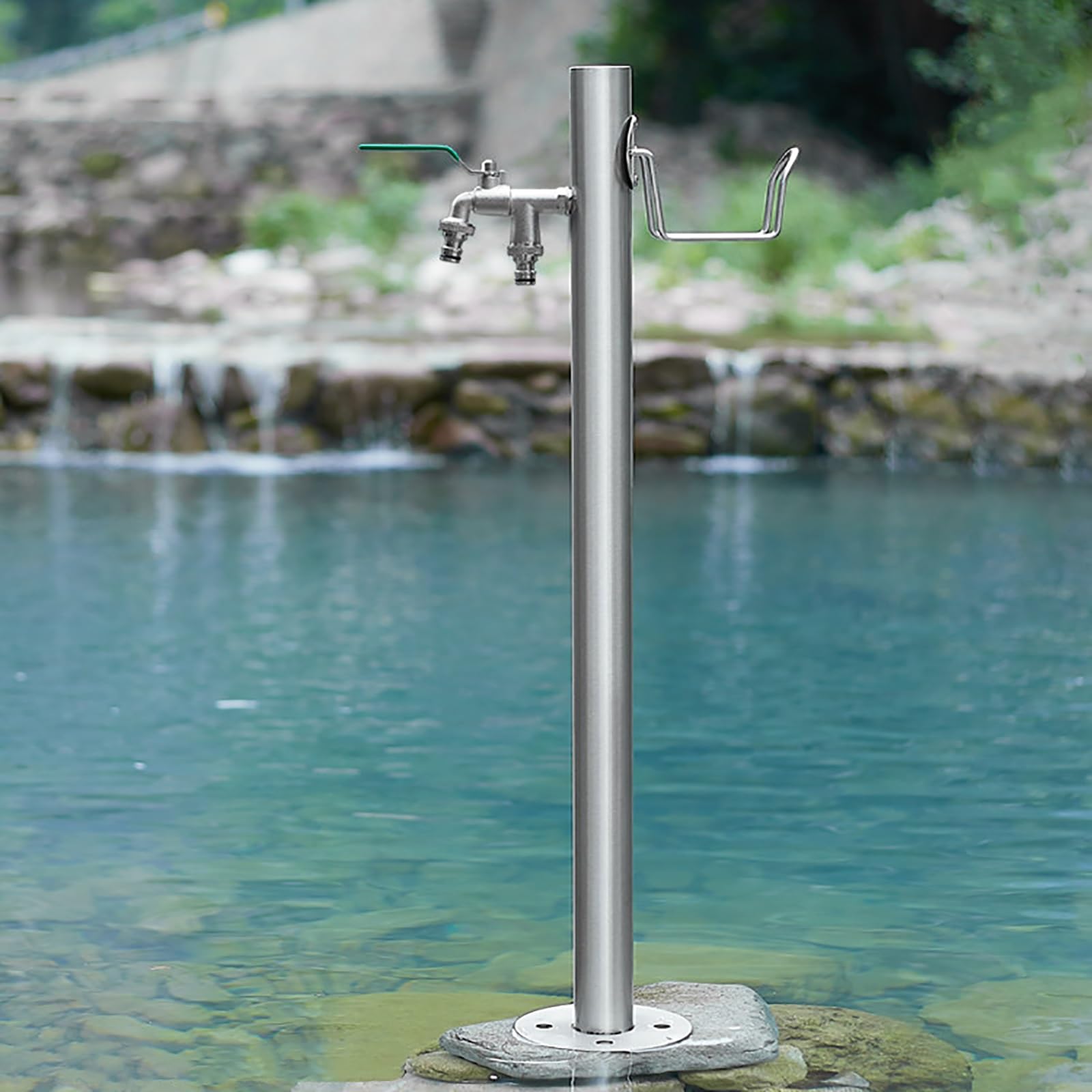 Columna de Agua de jardín con Grifo, Fuente de Agua de Acero Inoxidable montada en el Suelo, Soporte para Manguera de hidrante de jardín, para céspedes, Lavado y Limpieza