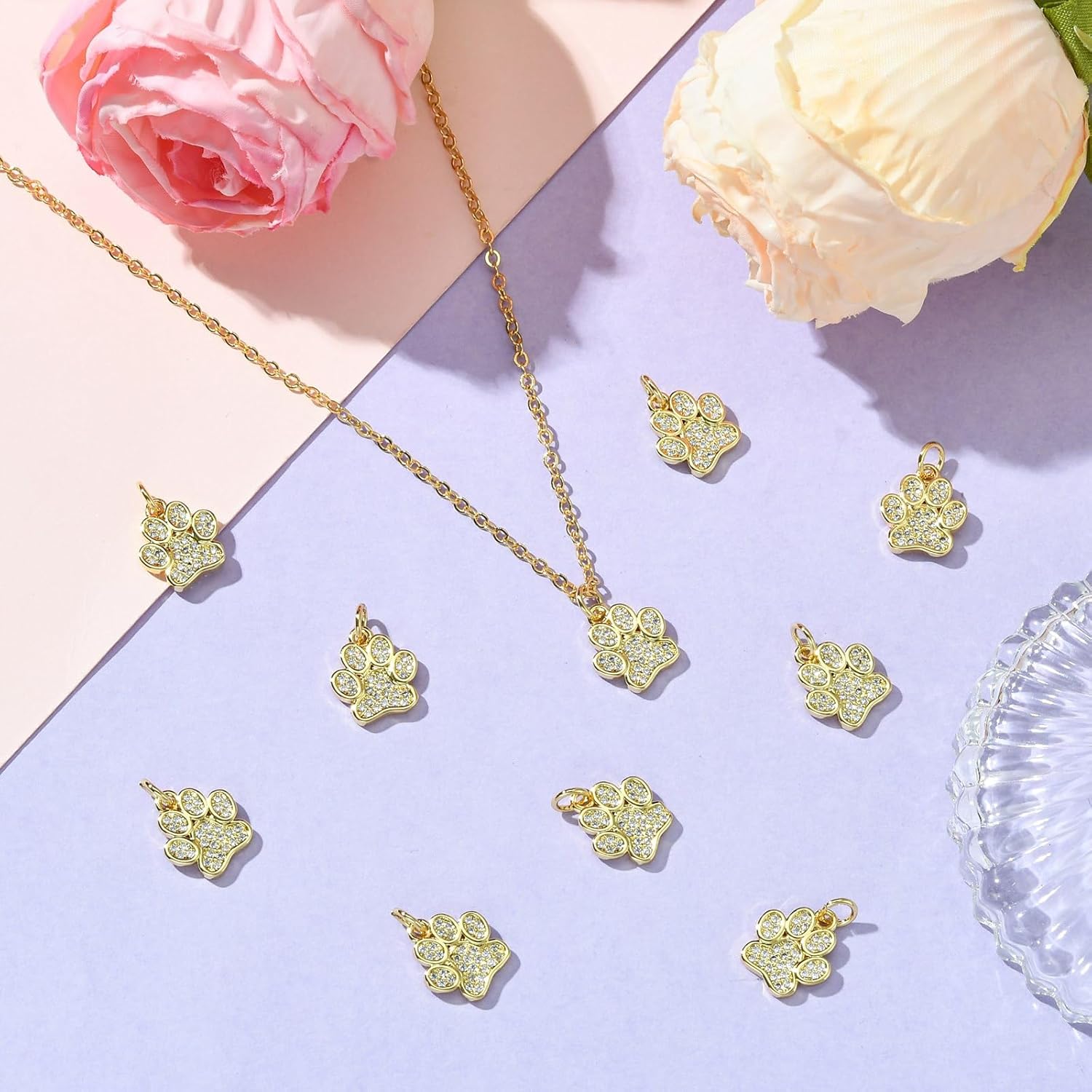 KitBeads 10pcs Cubic Zirconia Dog Paw Charms Real 18K Gold Plated Cute Animal Cat Foot Print Charms for Jewelry Making Bracelets Necklace Earrings Bulk - Image 5