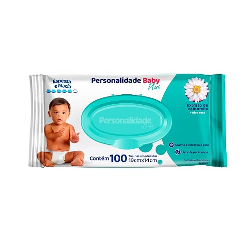 Toalha Umedecida Personalidade Baby Plus com Extrato de Camomila e Aloe Vera 100 unidades 19cm X 14cm