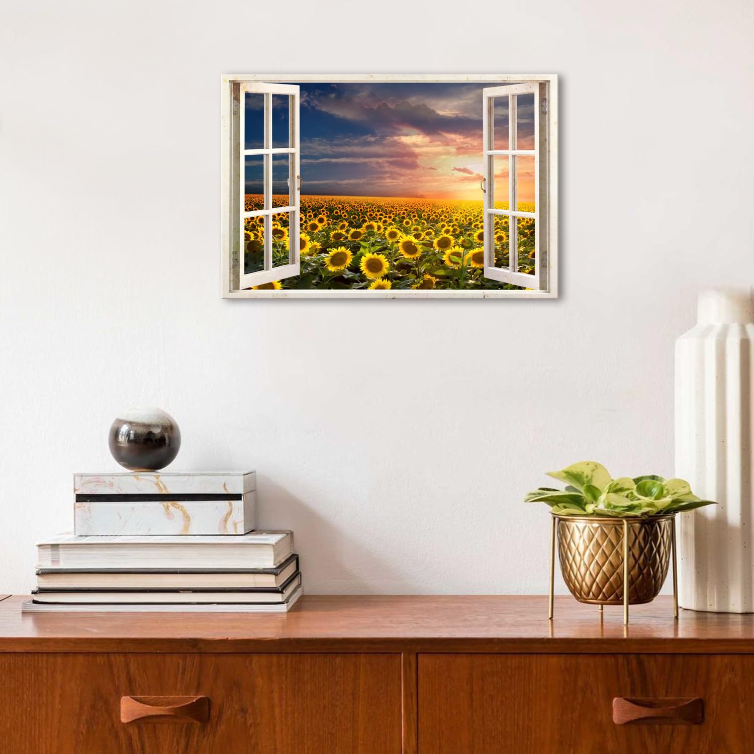 Sunflower Wall Art Nature Flowers Landscape Pictures for Hallway Bathroom Wall Decor Window Style 3D Effect Floral Scenery Painting Canvas Prints Modern Poster Artwork Bedroom Home Decoration 12x16" - Image 4