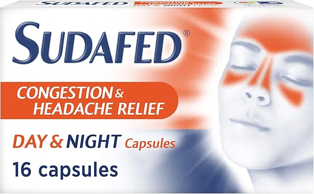 Sudafed Congestion Headache Relief Day and Night Capsules, 16-Count