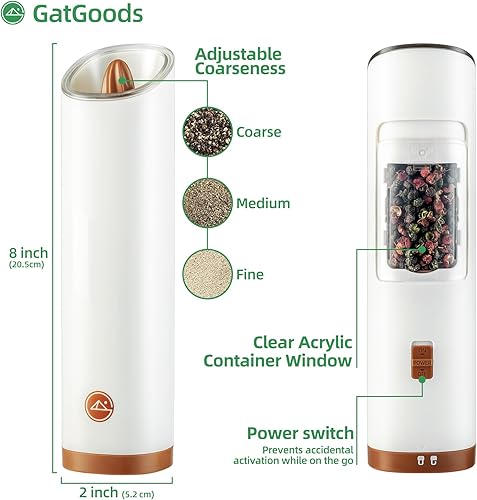 Miniatura 6 de Gravity Juego de Molinillo Eléctrico de Sal y Pimienta, Grosor Ajustable, Luz LED Cálida, Operación Automática con Una Mano, Funciona con Baterías,