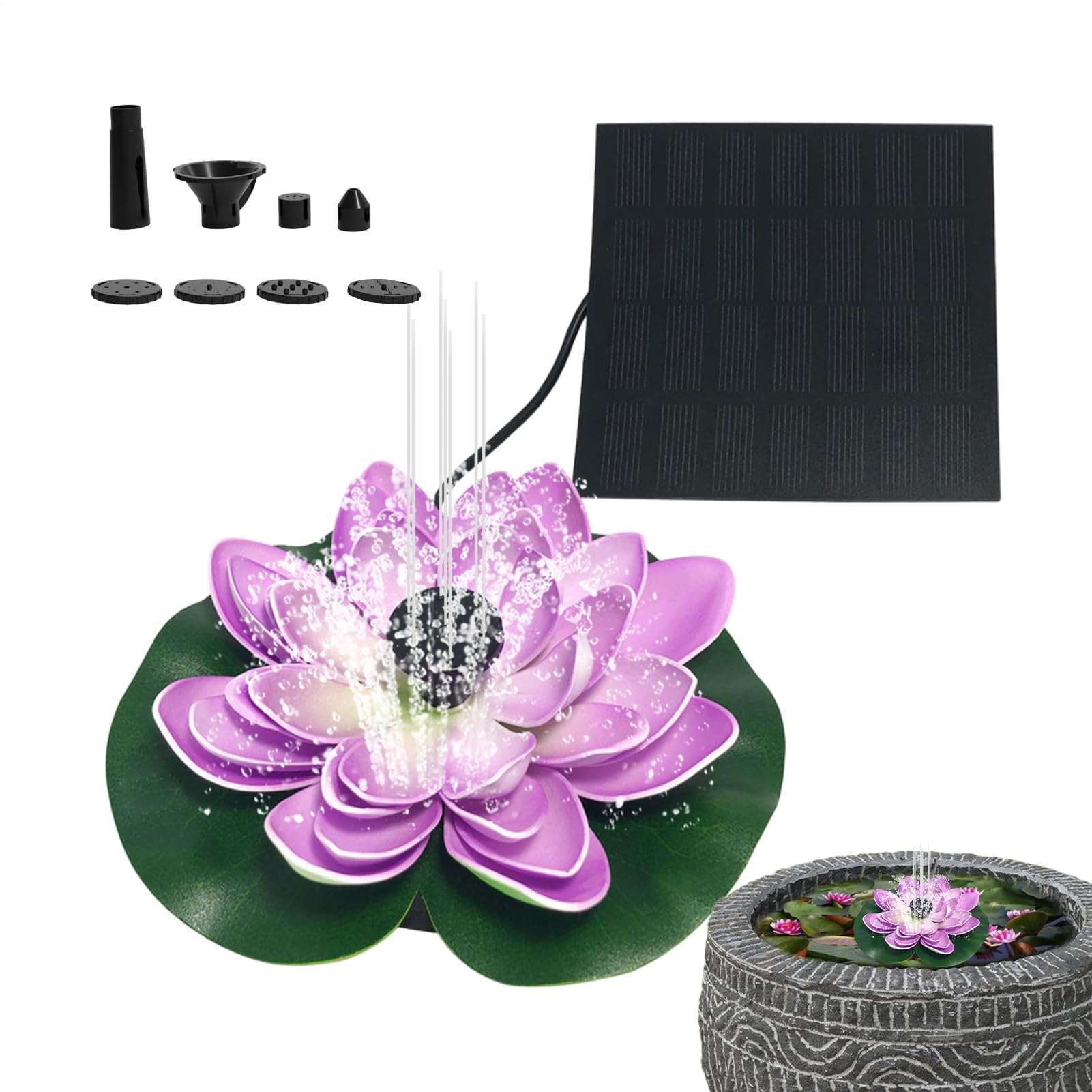 Solar Water Fountain - Garden Decor Solar Bird Fountain,Led Powered Ponds, Led Pond Pump Bird Bath, Lily Outdoor Ponds With 8 Nozzles, Water Pump For Outside Pond And Backyard