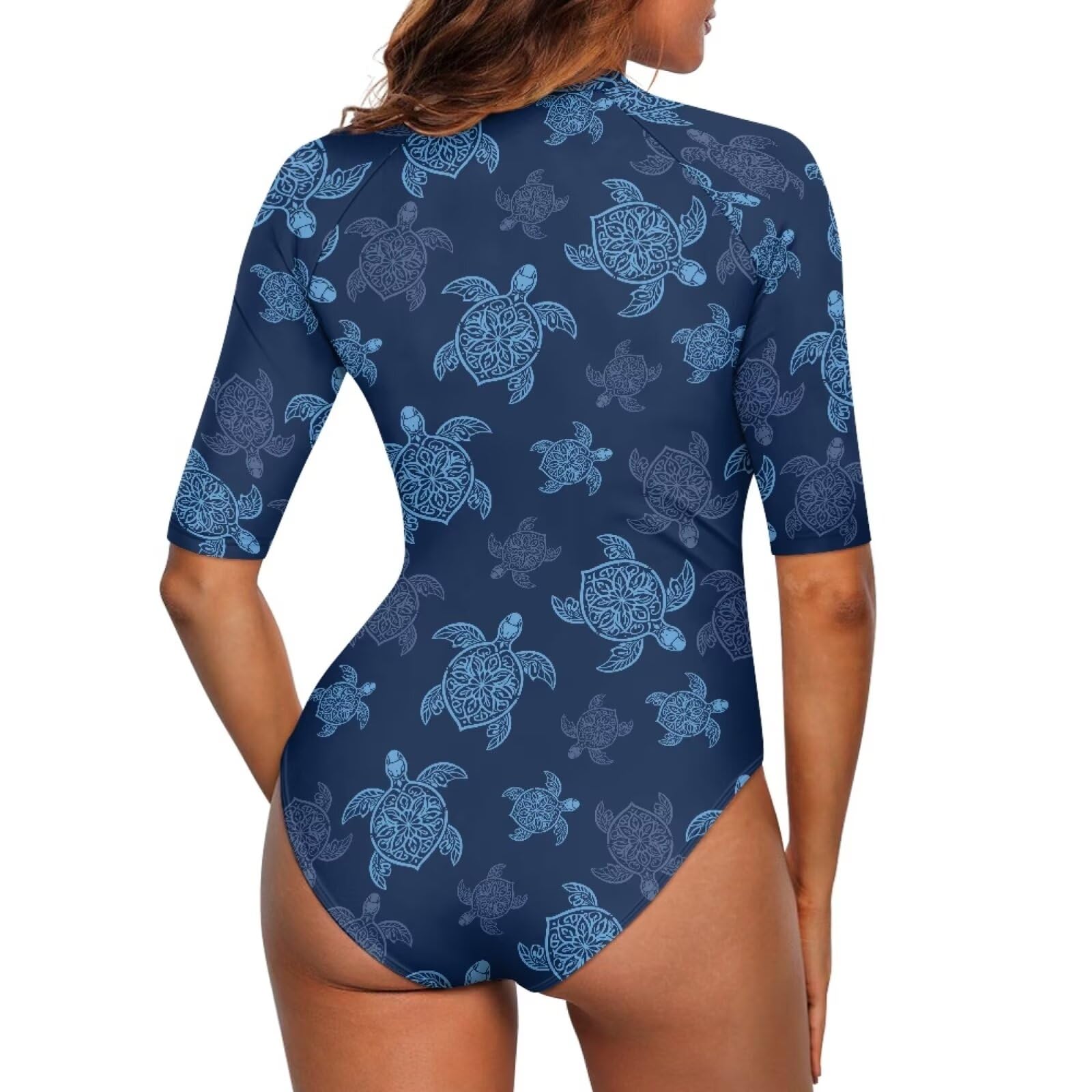 Belidome Maillot de bain une pièce femme demi-fermeture éclair manches 3/4