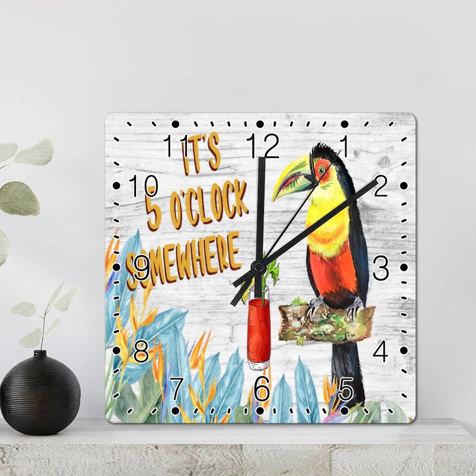 Horloge murale rustique perroquet tropical fleur décorative salon