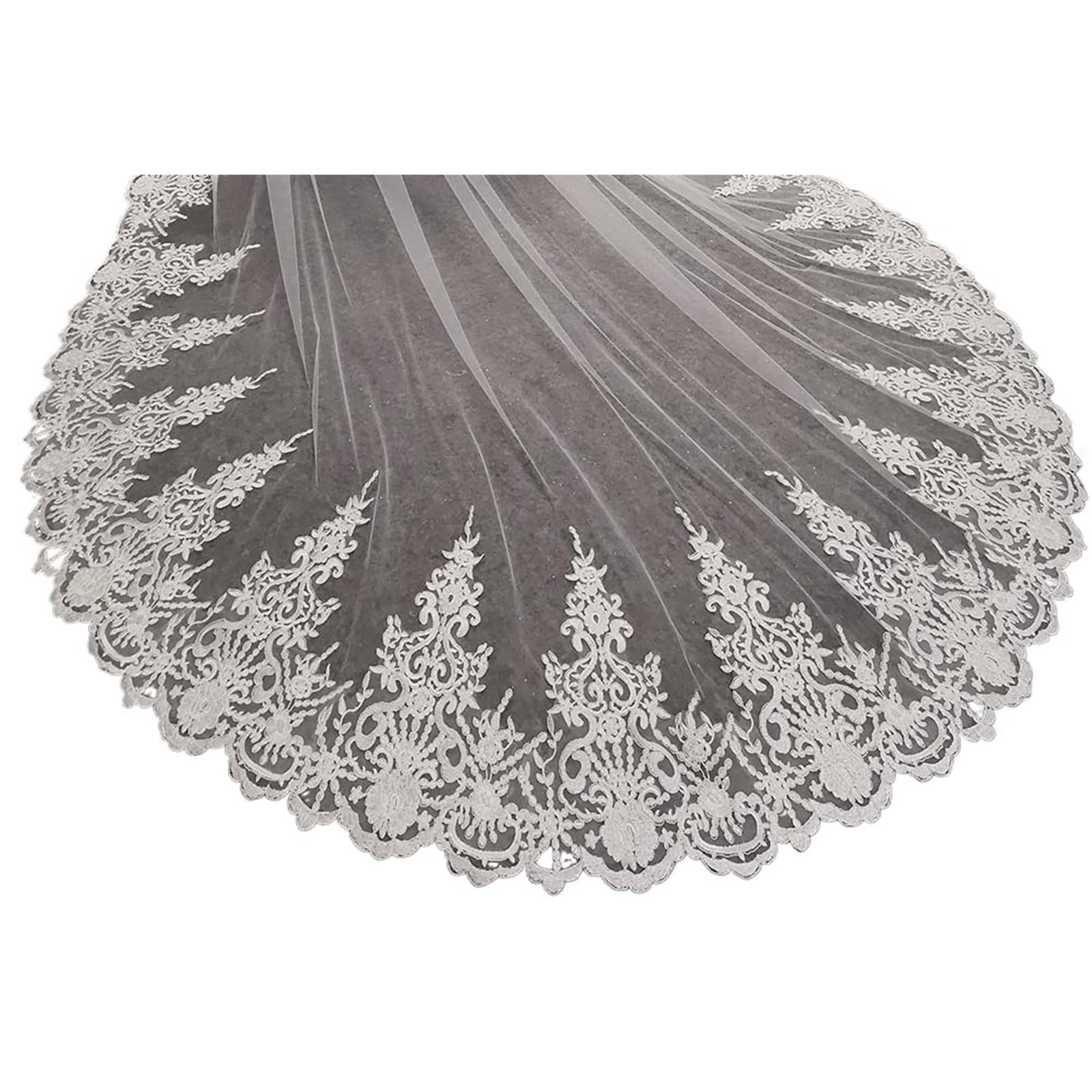 velo sposa Customized Real Photos Long Lace Bridal Veil With Comb 3.5 Meters White Iovry Wedding Accessories per Matrimoni, Feste di Addio al Nubilato