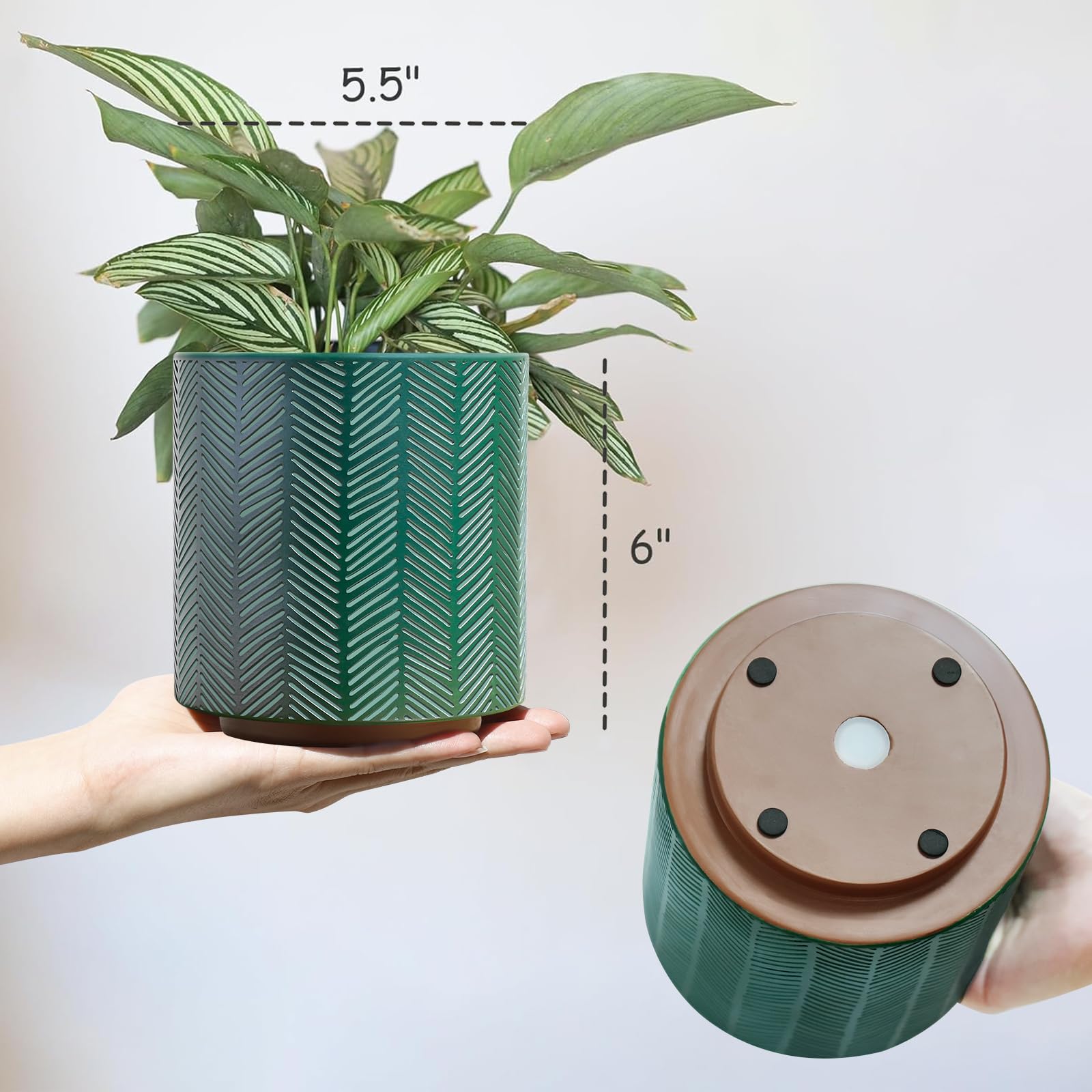 AmiCera Modern Slash Line Flower Pots, Vintage Geometric Planters for Indoor Plants Unique Plant Pot with Drainage - Image 3