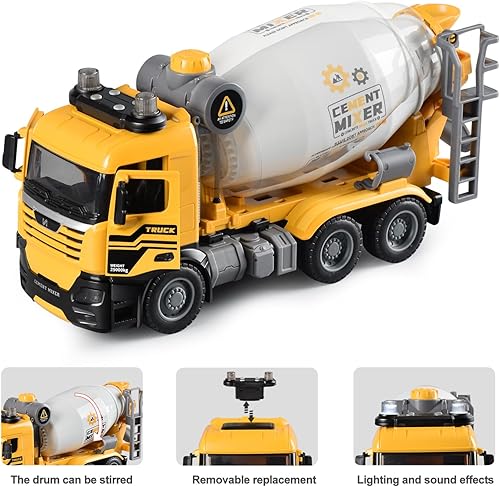 Miniatura 3 de WEMOKA Camión de juguete mezclador de cemento con piezas móviles, camiones de cemento de 11.5 pulgadas con luces y sonidos, camiones de arena de