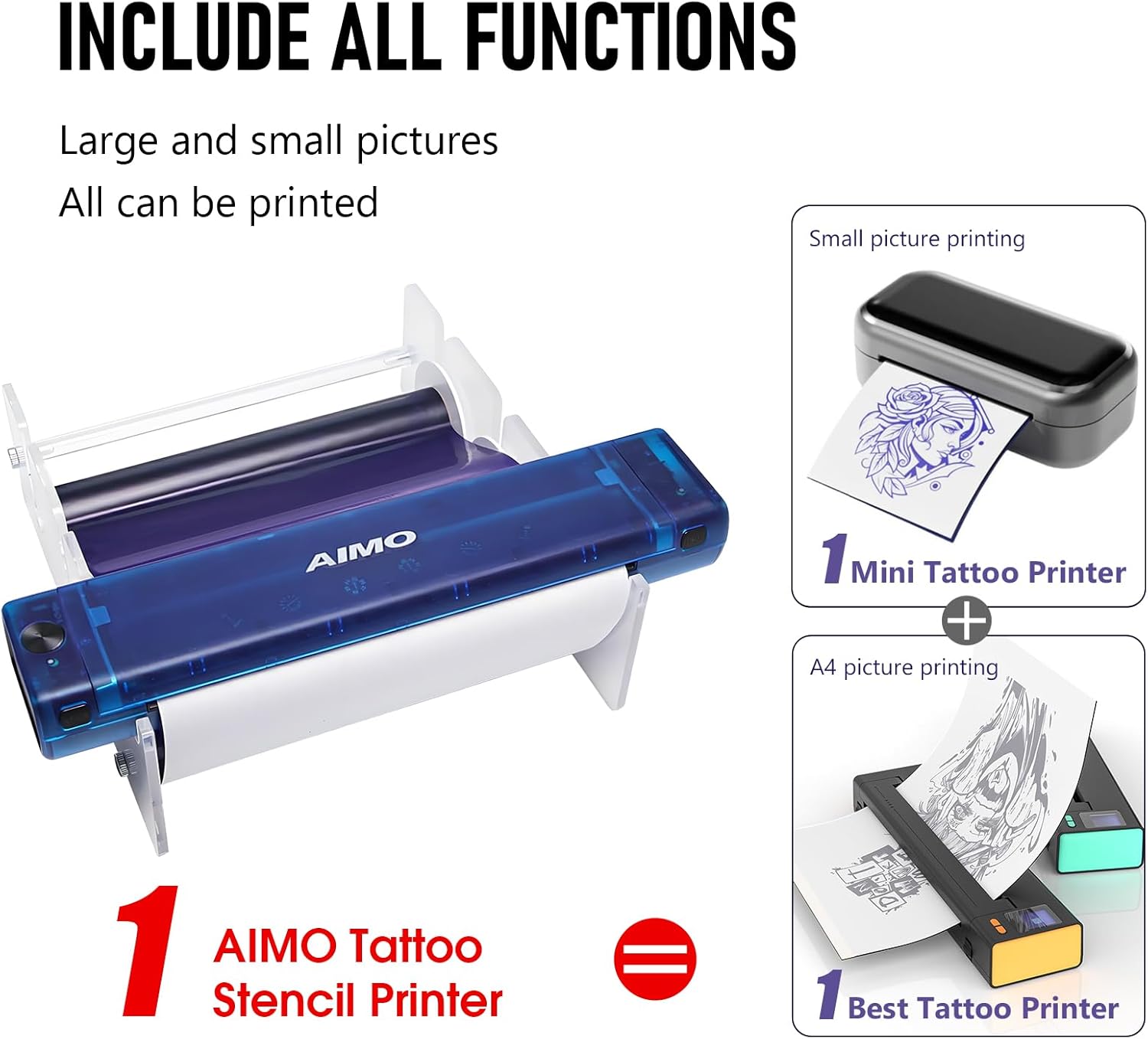 Aimo T08F Wireless Tattoo Stencil Printer - Bluetooth Tattoo Transfer Machine for Long Image Printing Compatible with iPad/Tablet/PC, for Tattoo Artists & Beginners