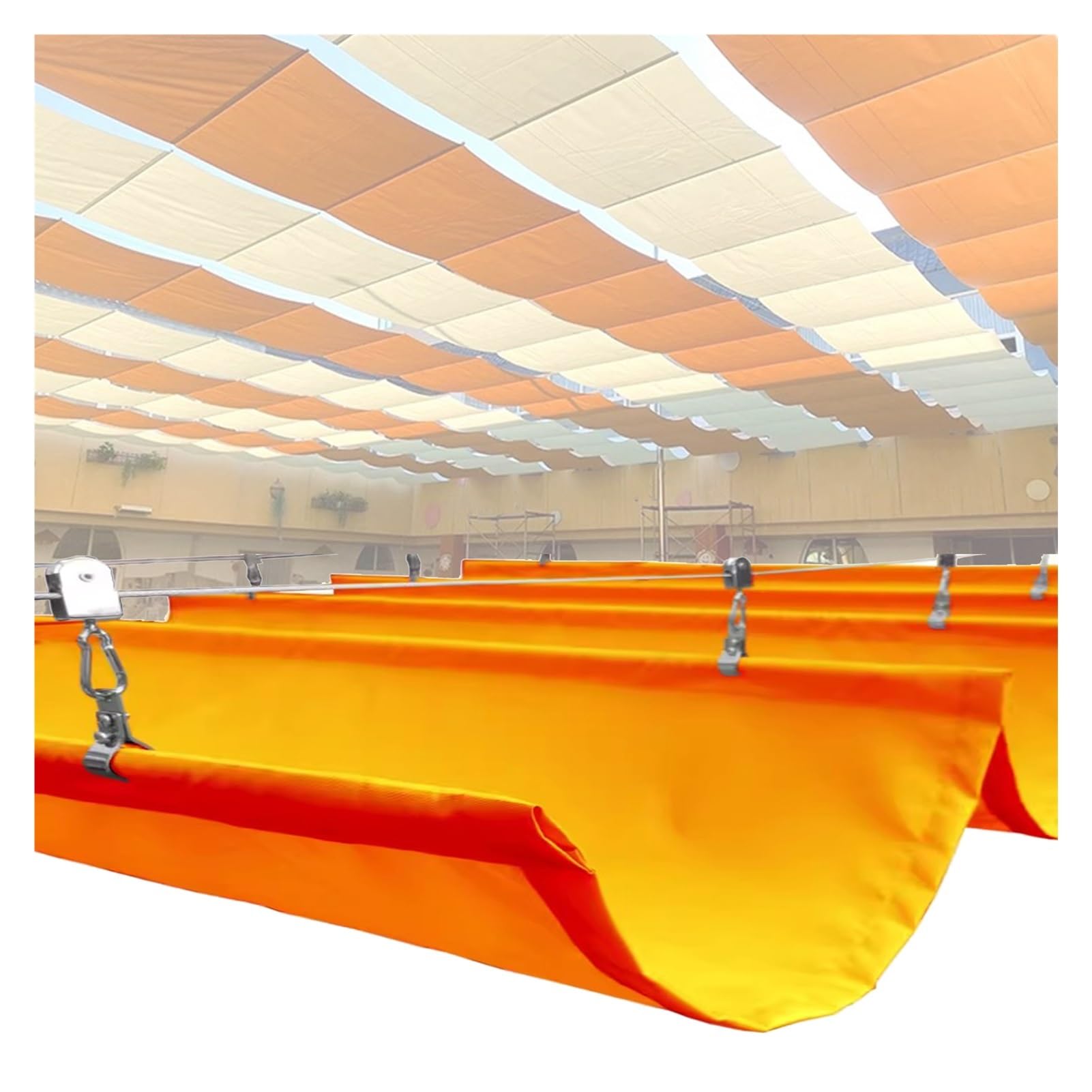 Auvent rétractable ondulé orange protection solaire et kit pergola