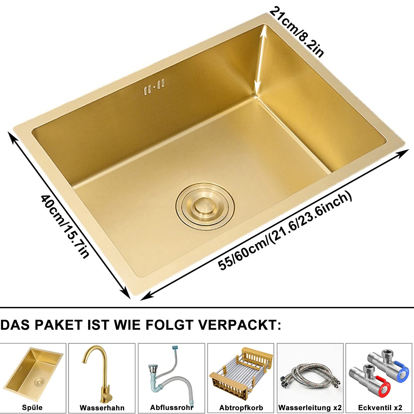 Fregadero de acero inoxidable para instalación empotrada o empotrada, incluye grifo y desagüe para cocina moderna