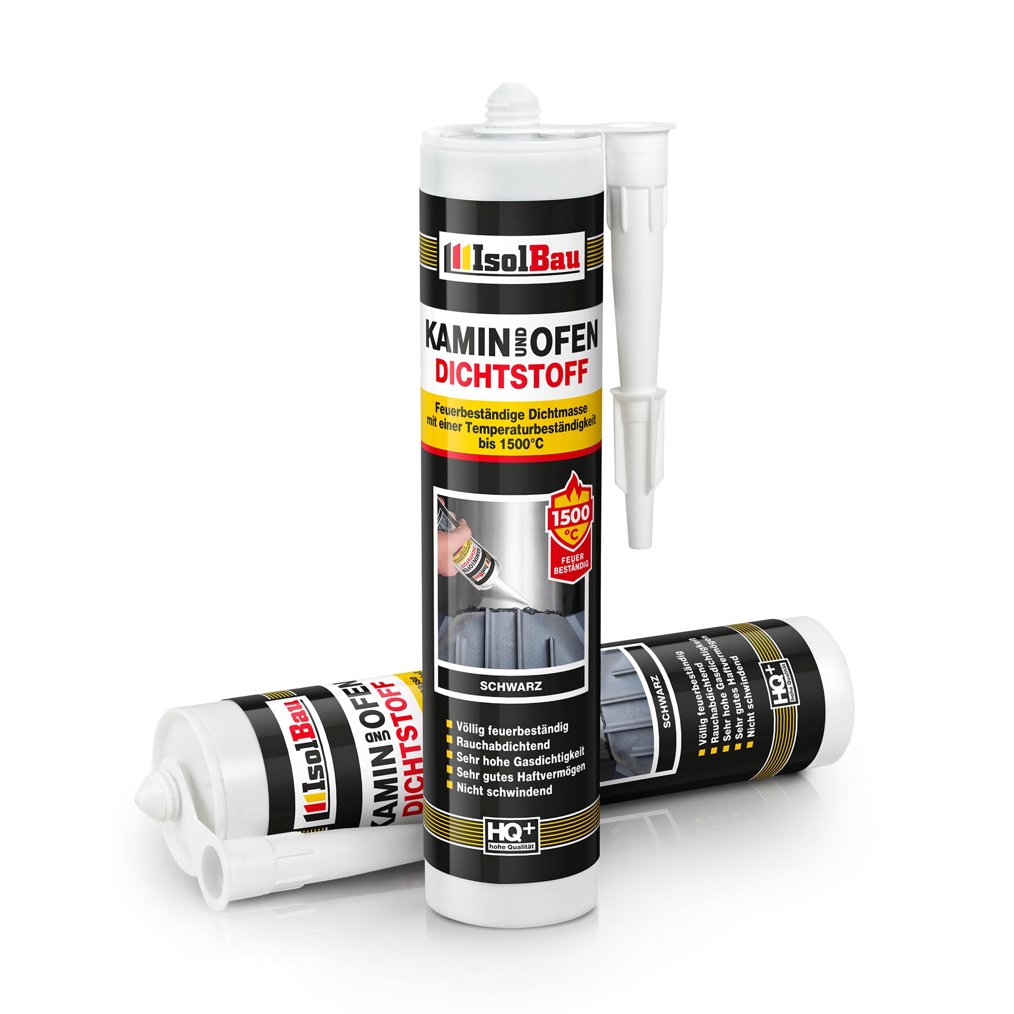 Isolbau Kamin & Ofen Dichtstoff - Feuerbeständige Dichtmasse bis 1500 °C - Für Reparatur & Füllung von Rissen in Kaminen & Öfen - Schwarz, 36 x 300 ml Tube