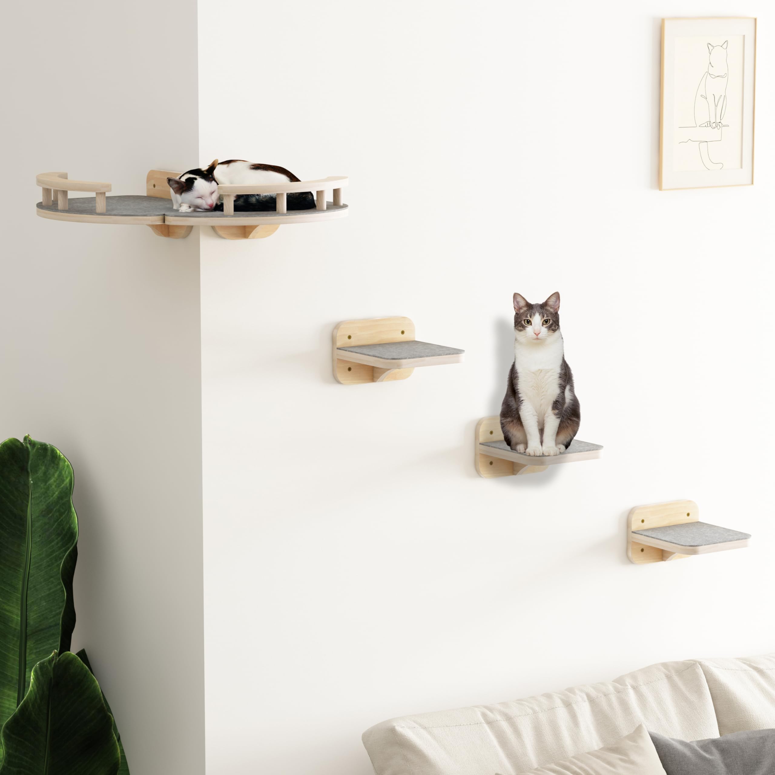 Modern Cat Wall Furniture, Cat Wall Shelves Fit Cat Up to 13Lbs with 3