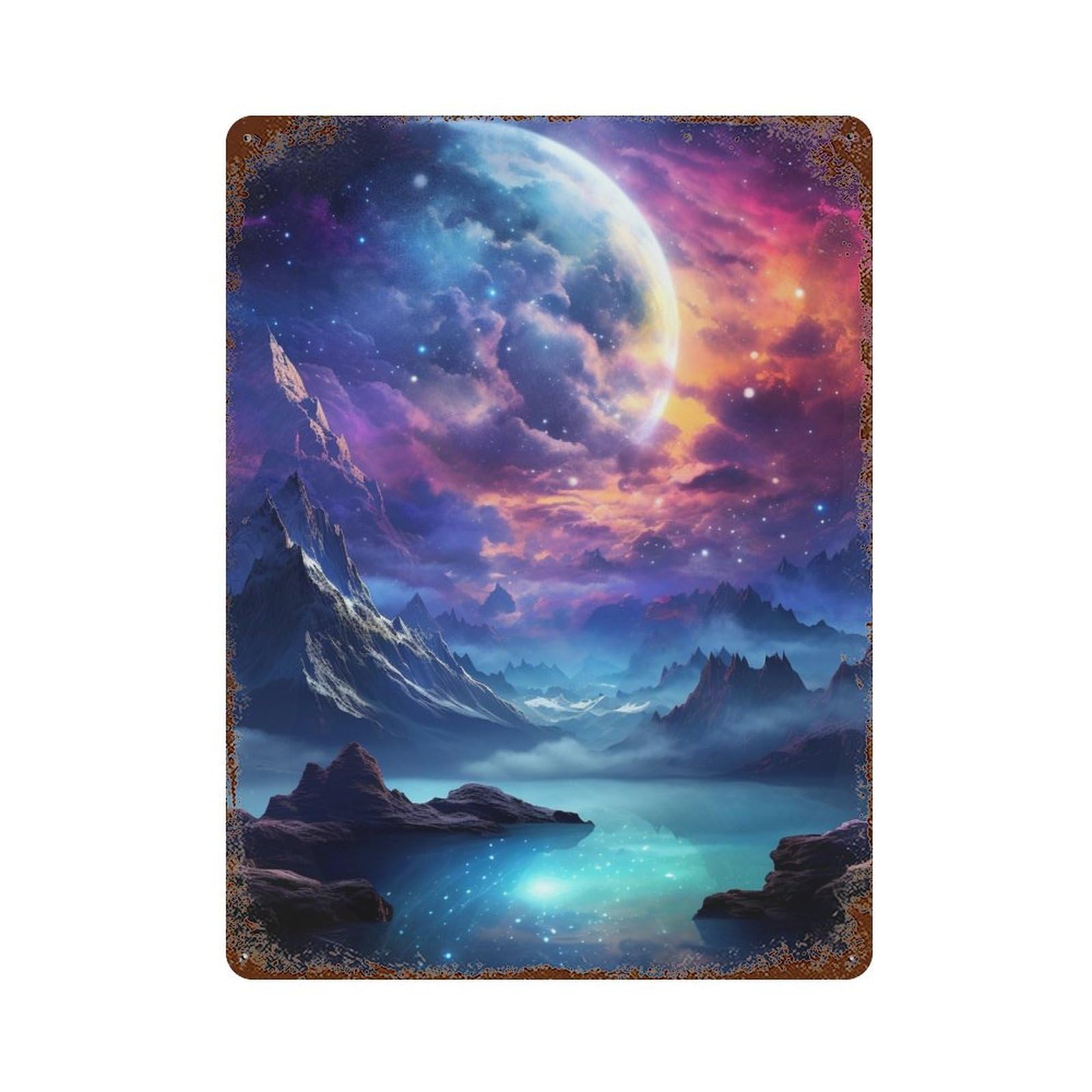 Fantasy Galaxy Landscape -7 15.7"x11.8" Vintage Rust Metal Sign, Shabby Chic Decor for Cafe, Home Bar And Lounge Decor